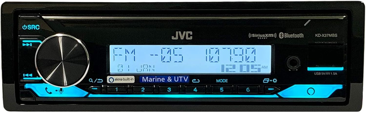 JVC KD-X37MBS Marine Digital Media Receiver with Bluetooth, USB, SiriusXM Ready, Compatible with Amazon Alexa, Conformal Coated PCB (Renewed)