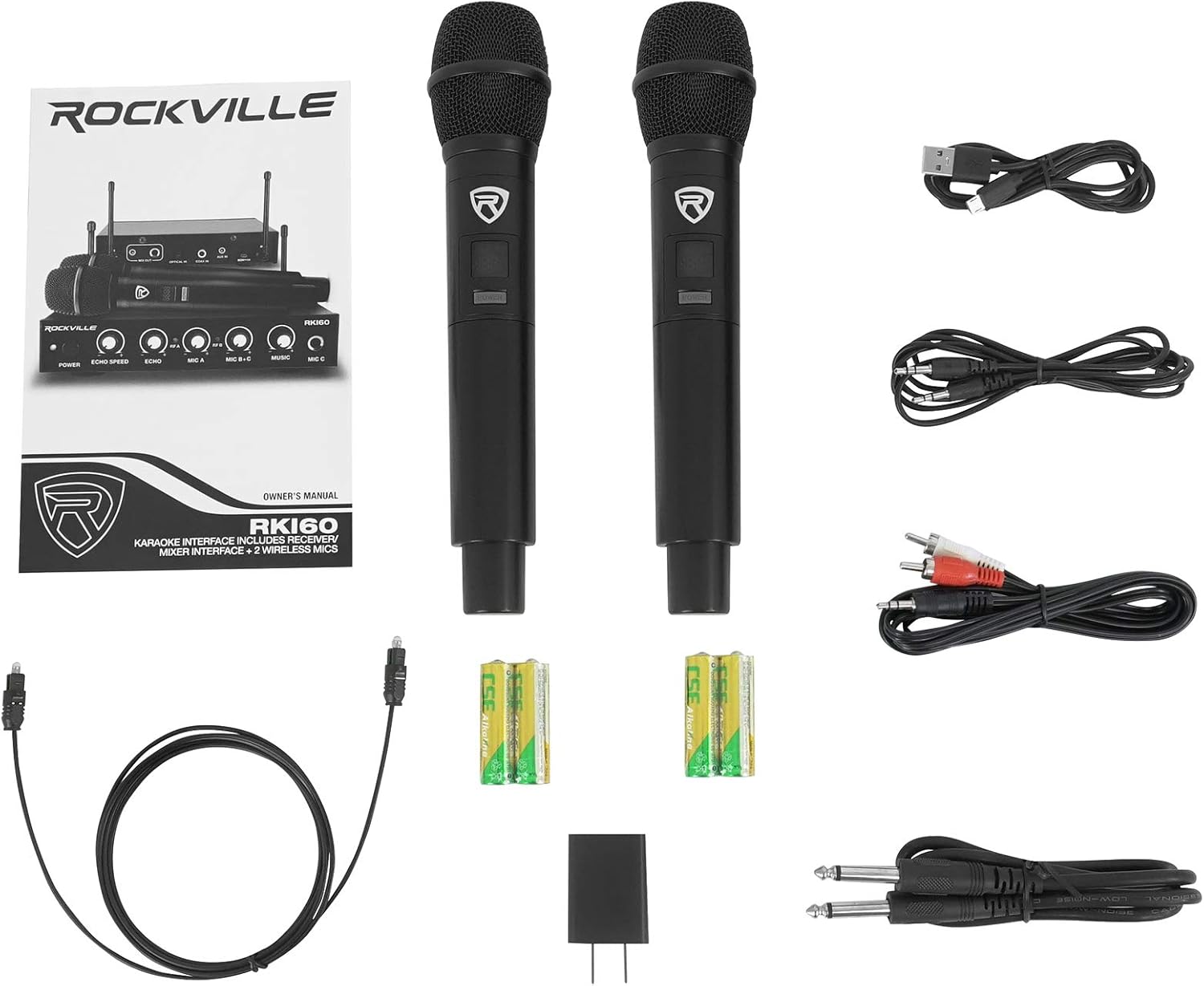 Rockville RKI60 Dual UHF 8-Channel Wireless Microphone Karaoke Interface+Mic Mixer, Adjustable Echo, Multiple Inputs, Easy Setup, for Home Karaoke and Parties