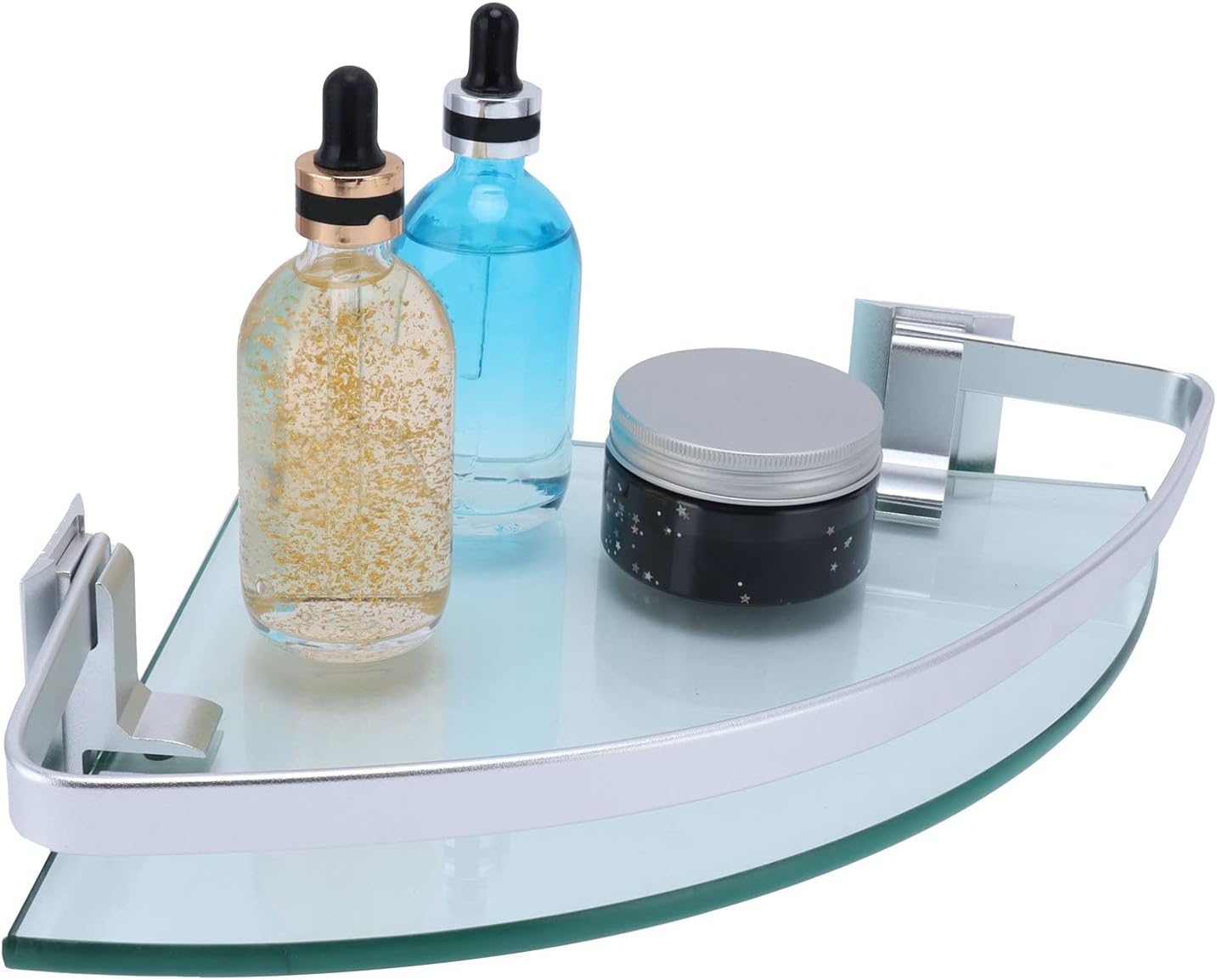 Bathroom Storage,Shower Shelf, Bathroom Corner Glass Shelf 8MM-Thick Lavatory Wall Mount Triangular Single Layer with Rail 9.8x9.8x2.0 inch Clear Glass Corner Shelf,Rack