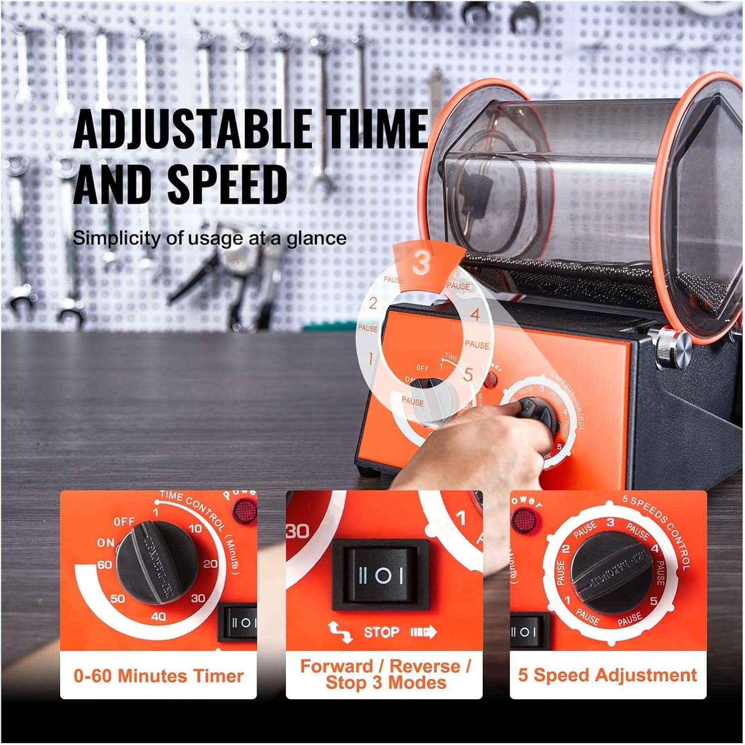 3kg 5kg Rotary Tumbler Surface Polisher Jewelry Drum Polisher Cleaning Tool for DIY Jewelry Polisher Power, Garden & Hand Tools(5Kg Capacity)