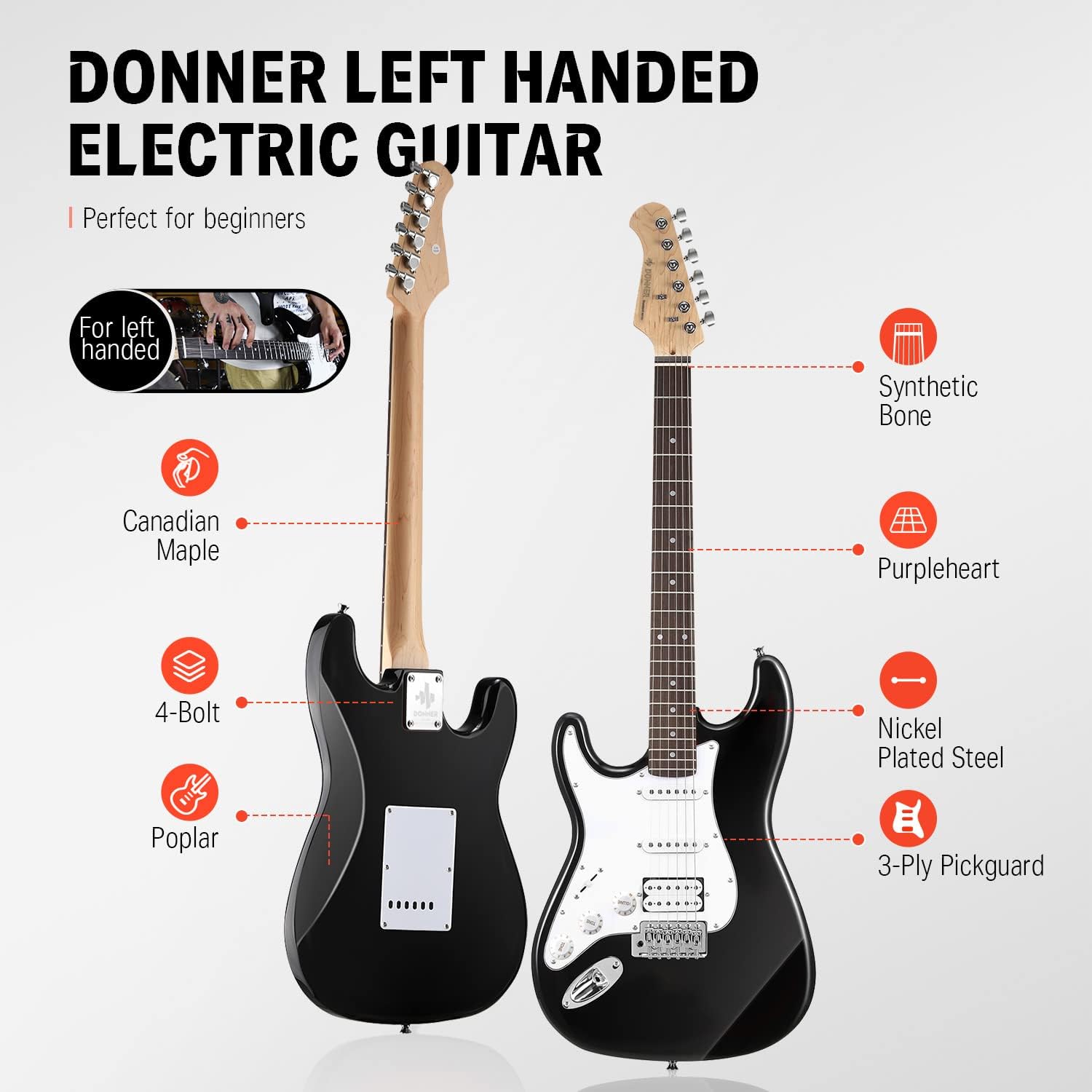 Donner 39 Inch Left-Handed Electric Guitar Kit-Distortion Guitar Pedal