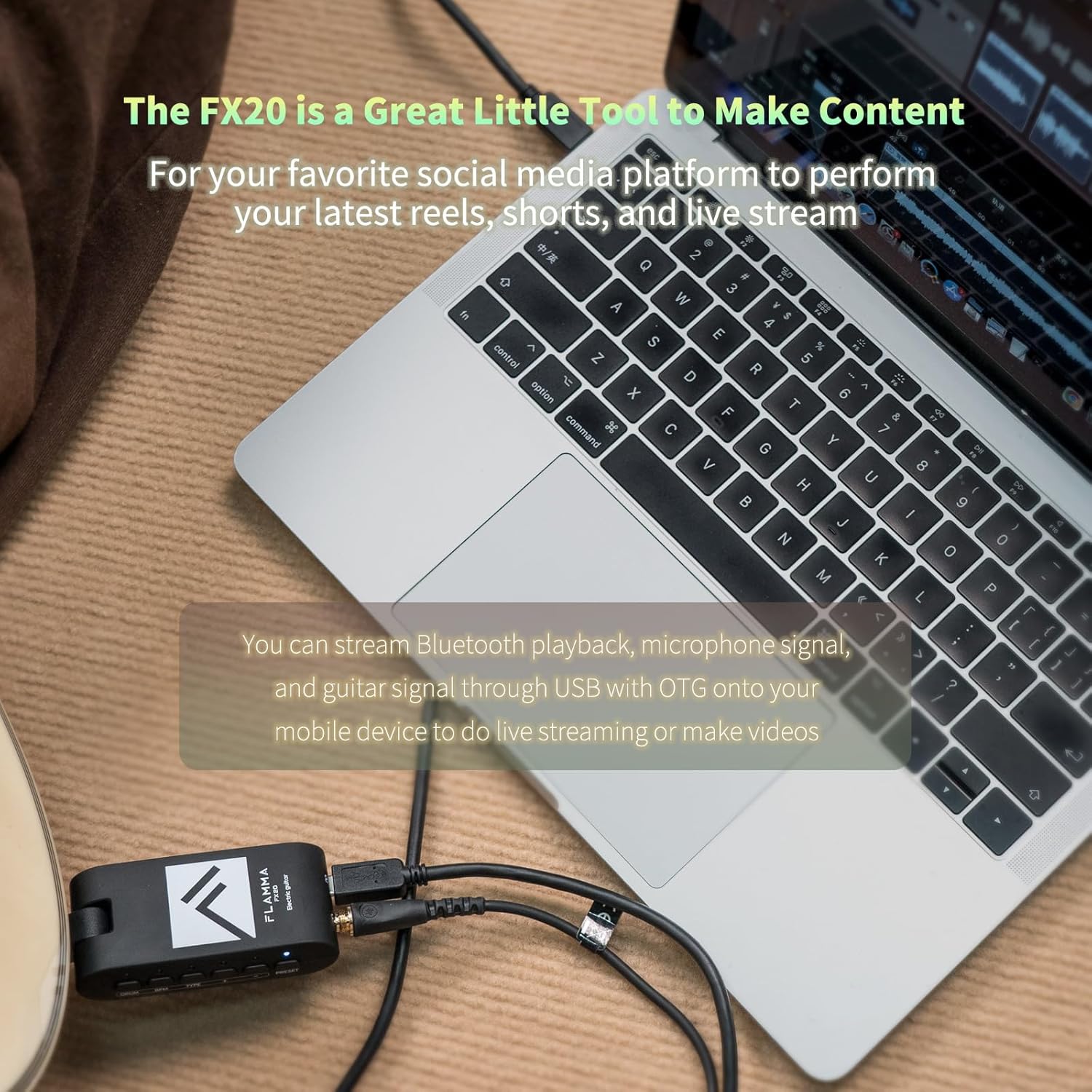 FLAMMA FX20 Guitar Headphone Amp with APP 40 Drum Grooves 52 Amp Modes 5 Delay 5 Reverb Effects 14 Modulations for Practice Recording and Creativity