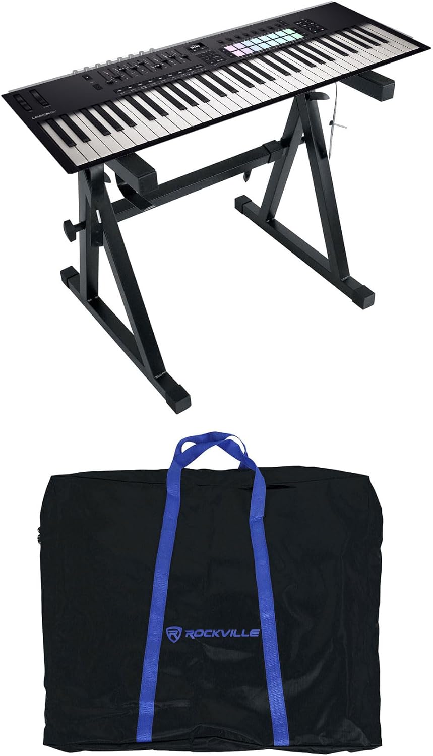 Audiosavings Bundle: Novation LAUNCHKEY 61 MK4 61-Key USB MIDI Ableton Live Keyboard Controller Bundle with Rockville Z50 Z-Style Pro Keyboard Stand+Travel Bag - Adjustable Height + Width