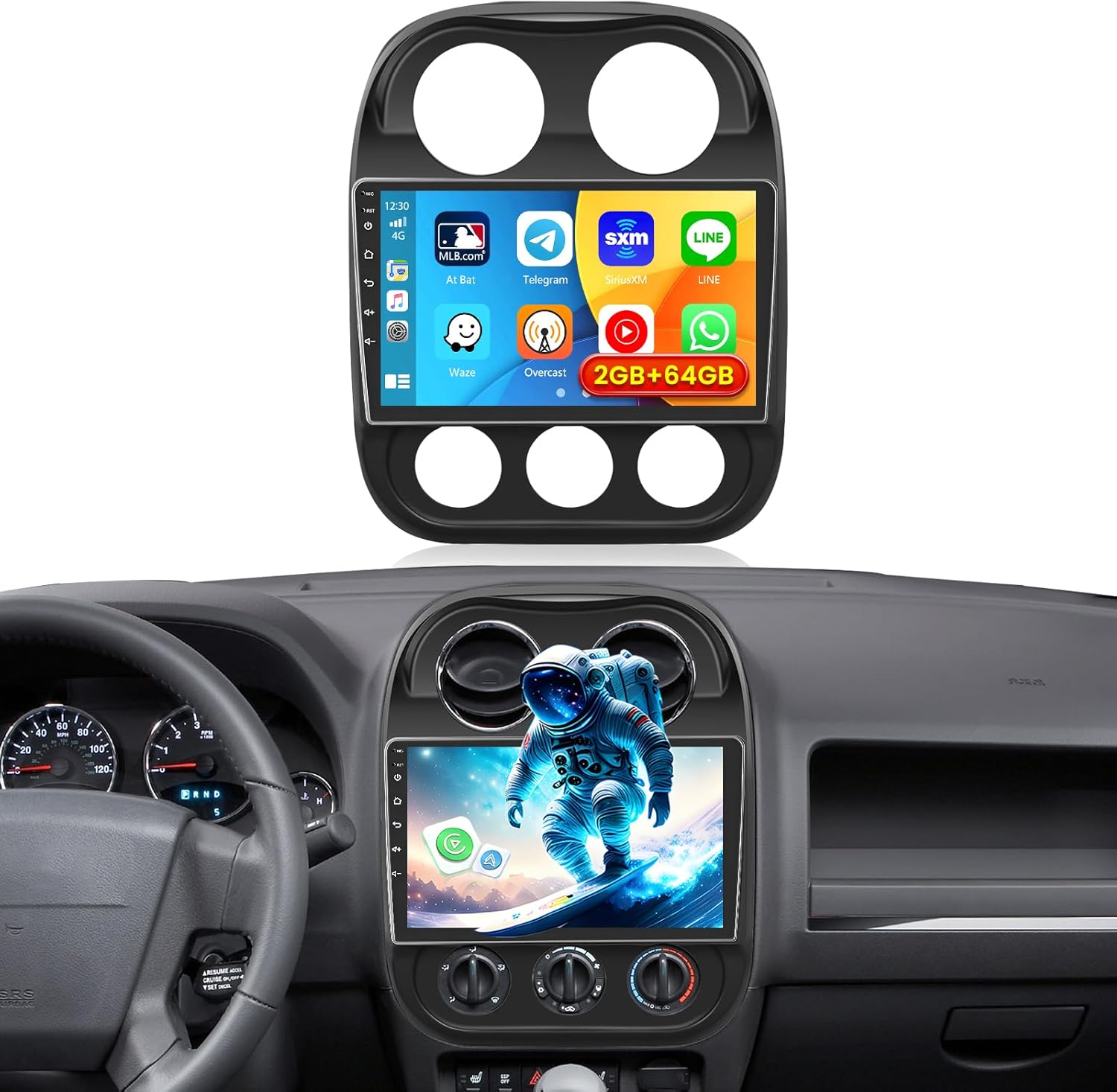 [2+64GB] Android 15 Car Stereo for Jeep Compass Patriot 2011-2017 with Wireless Carplay Android Auto, 10.1 Inch IPS Touch Screen Patriot Radio with GPS, WiFi, Bluetooth, FM/RDS Radio, SWC