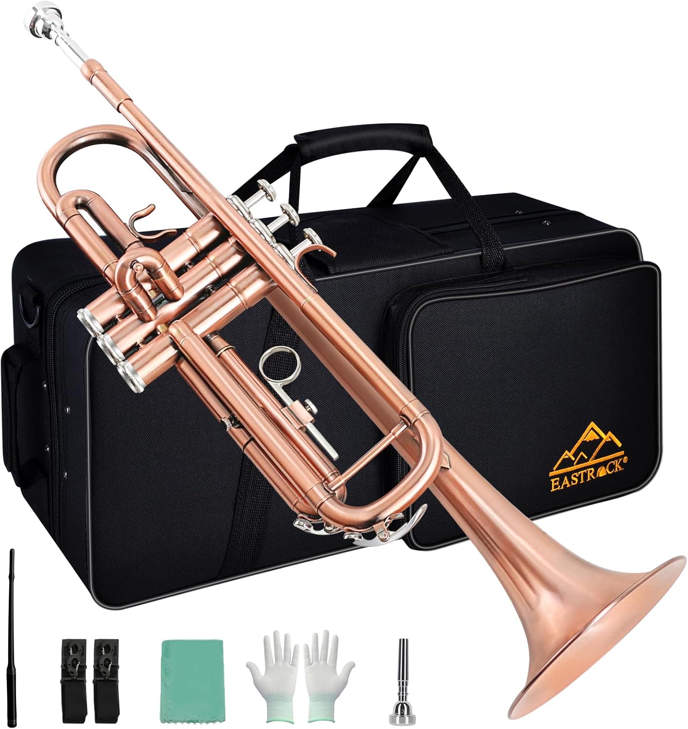 EASTROCK Bb Trumpet Standard Trumpet Set with Carrying Case,Gloves, 7C Mouthpiece, Cleaning Kit, Tuning Rod (Red Antique)