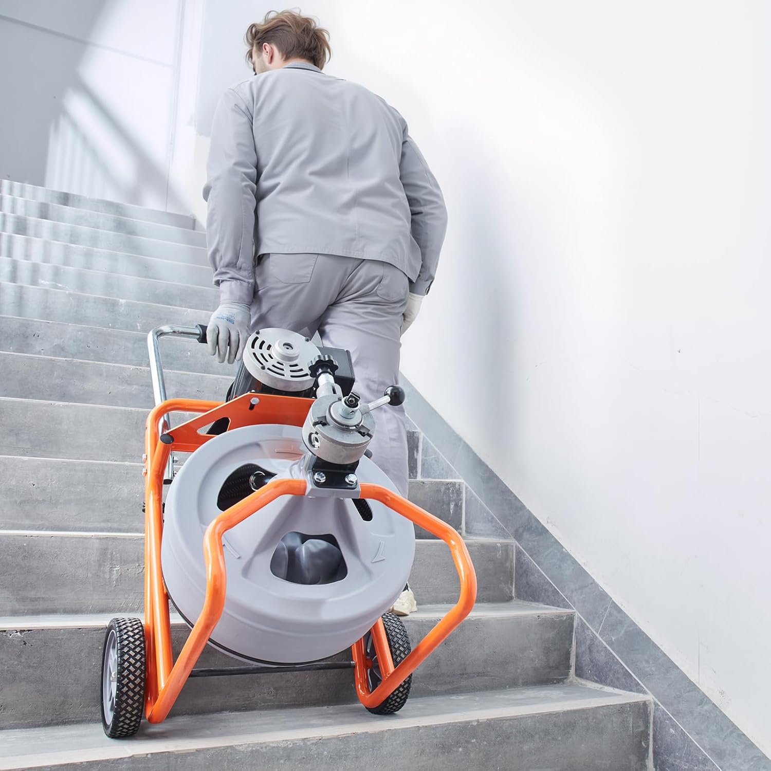 VEVOR Drain Cleaner Machine 75FT x 1/2 Inch, Auto Feed Sewer Snake Drain Auger on Wheels, Portable Drain Cleaning Machine with 8 Cutters & Air-activated Foot Switch for 2