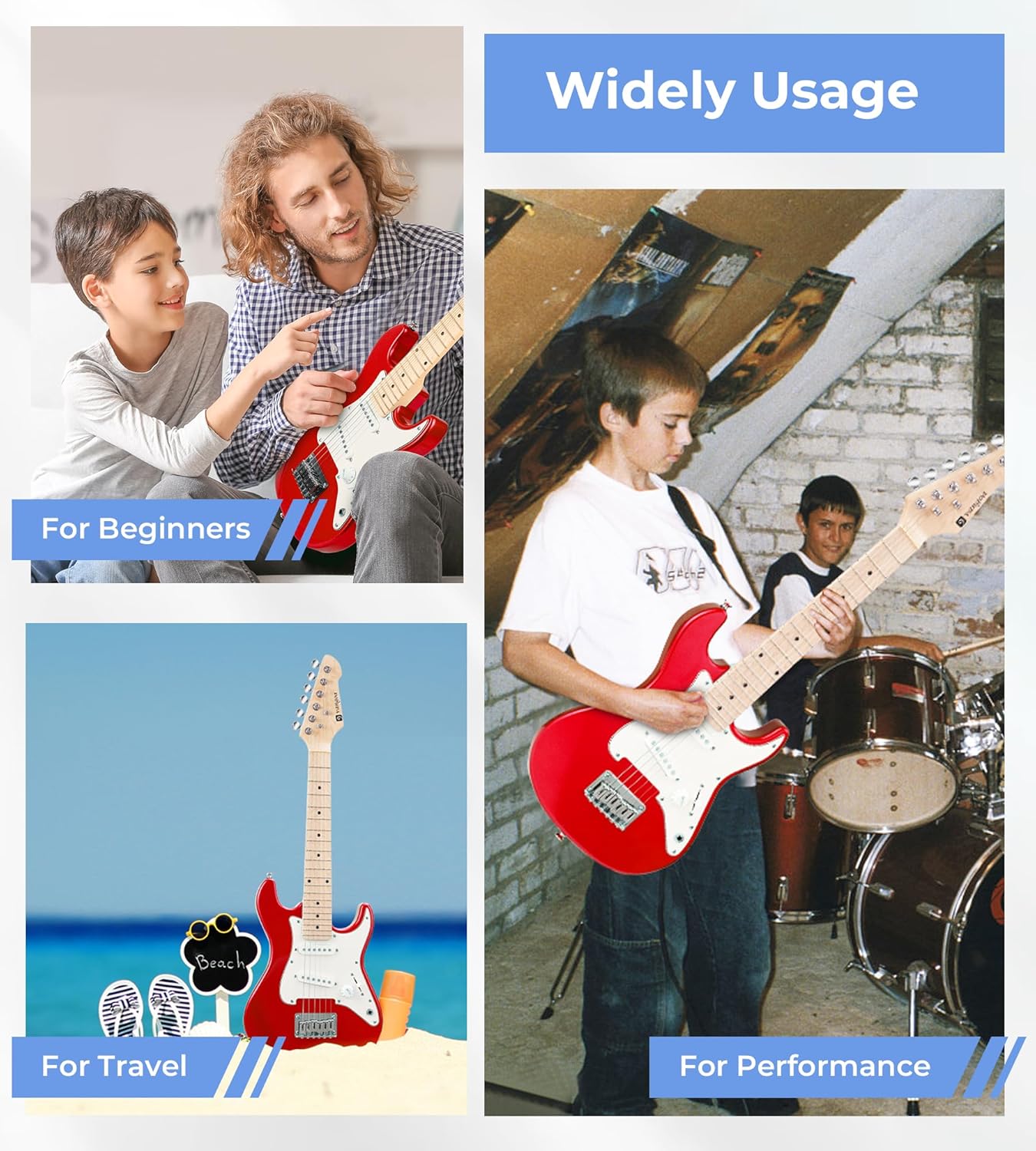Kids Electric Guitar Vangoa 30 Inch Electric Guitar for Kids Beginner Kit and Vangoa Concert Ukulele for Beginners 23 Inch Mahogany Ukulele Kit for Kids