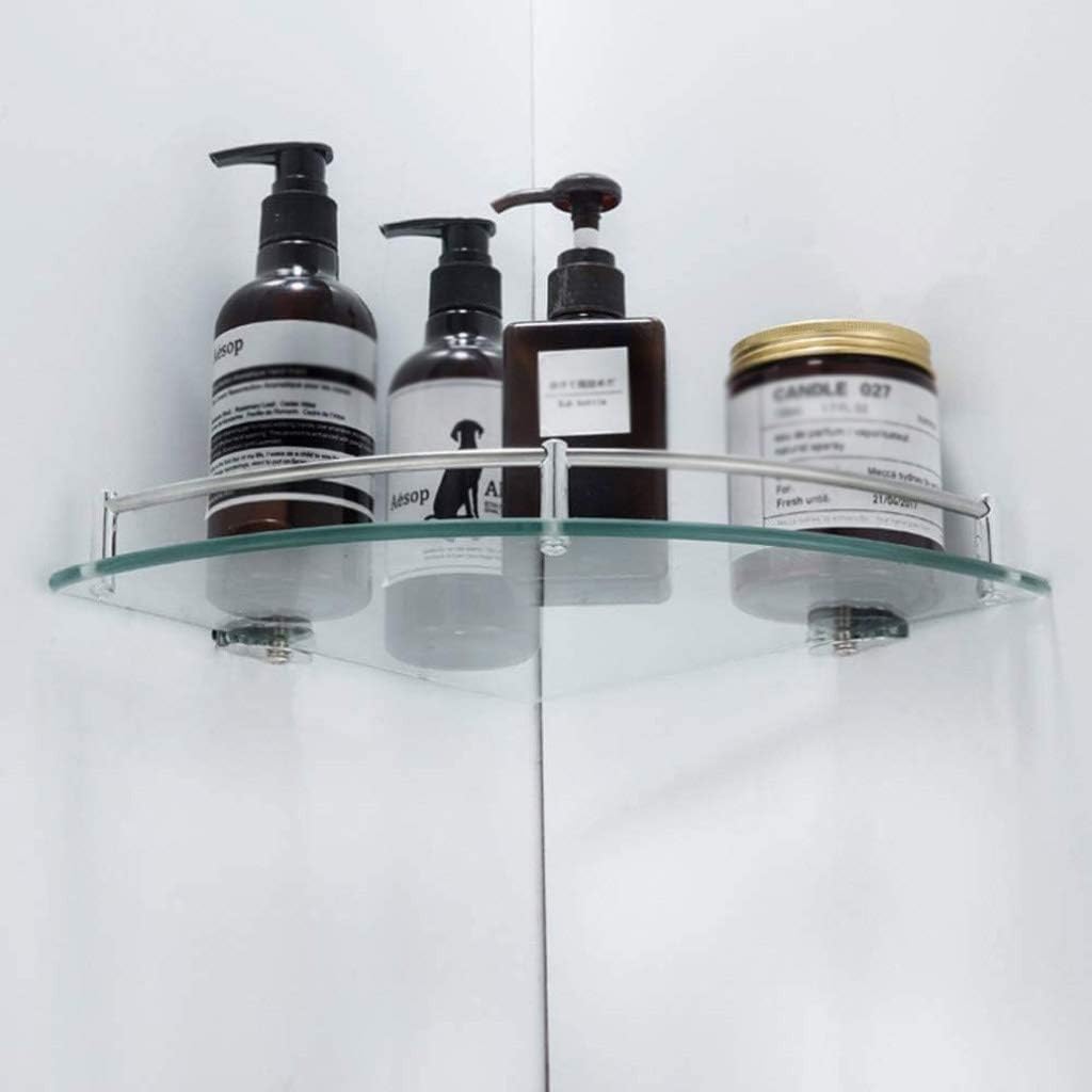Aluminum Glass Shelf Bathroom Bath Corner Caddy Basket Storage Hanging Organizer with Extra Thick Tempered Glass Contemporary Style Wall Mount