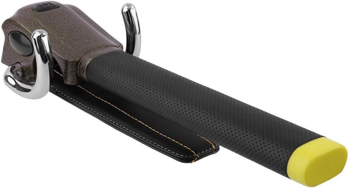 Steering Wheel Lock for Car Anti-Theft Security Device with Black Gold Genuine Leather Cover Sturdy Car Security Lock for Vehicle Theft Prevention