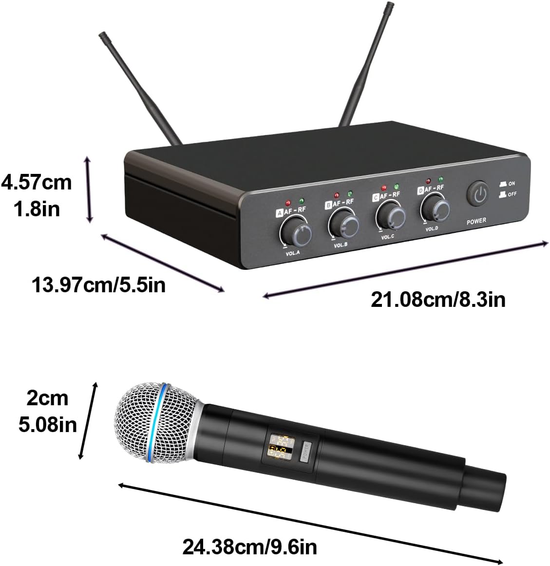 B-2000 Professional Wireless Microphone System – 4 Cordless Handheld Mics, Perfect for Karaoke Parties, Church Services, Meetings, and More! Compatible with TVs and Speakers