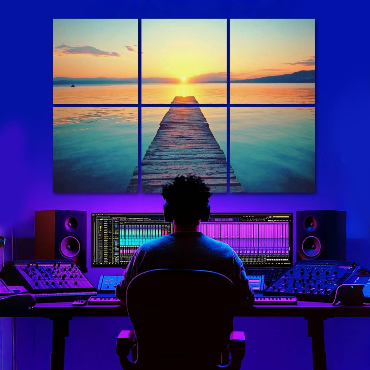 6 Pack Art Acoustic Panels footbridge sea beach Sound Absorbing Panel 48