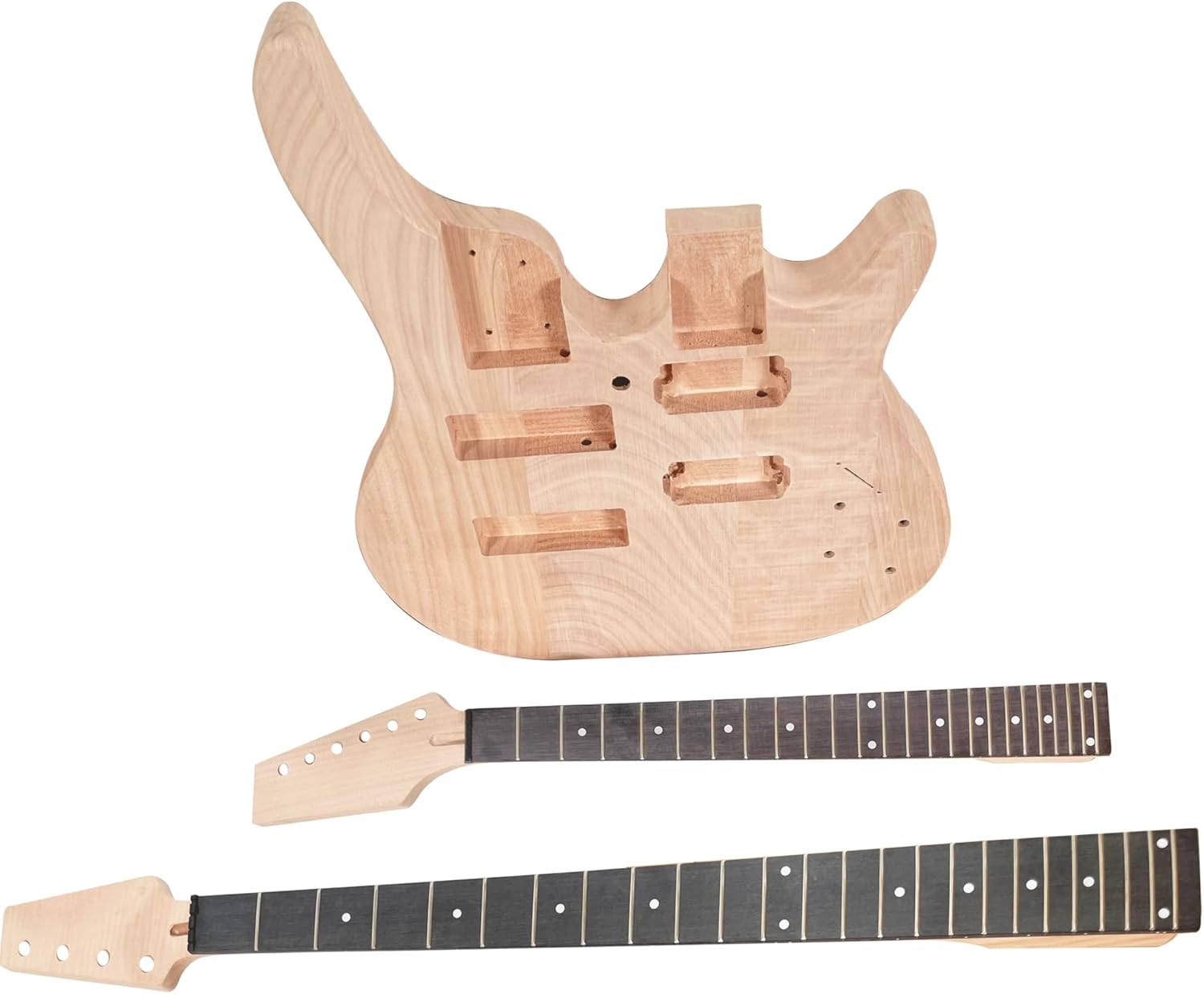Electric Guitarr and Bass Double Neck Kit 6 String and 4 String Guitarr Kits Right Handed with Mahogany Body Mahogany Neck Rosewood Fingerboard Chrome Hardware DIY Build Your Own Bass and Guitarr.