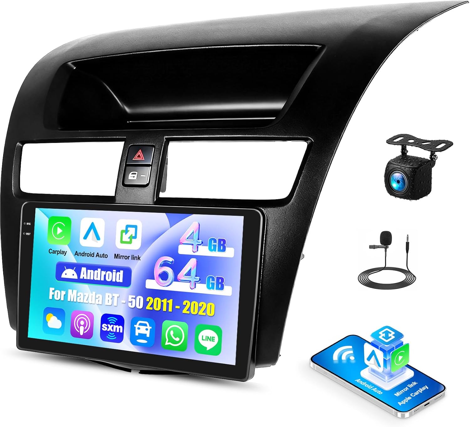 [4G+64G] Android Car Radio for Mazda BT-50 2011 2012 2013 2014 2015 2016 2017 2018 2019 2020 with Carplay Android Auto 9 Inch Touch Screen Bluetooth FM RDS/WiFi/GPS Navigation/SWC+AHD Backup Camera
