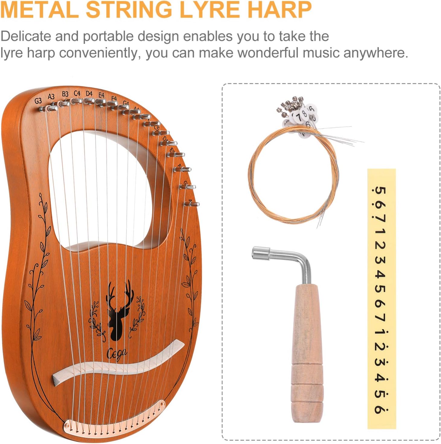 EXCEART 1set String Wooden Harp Portable Lyre Instrument for Beginners Solid Strings for Relaxation and Music Practice