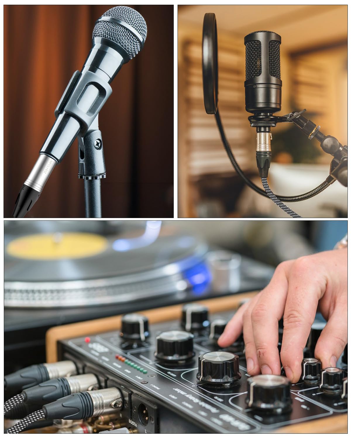 XLR Cables 50 ft 4 Pack, XLR Male and Female Cables with 3 Pin, Multi-Color Balanced XLR Patch Cable, Premium Shielded Braided XLR Mic Cables for Speaker Systems, Radio Station, Stage, 50 Feet