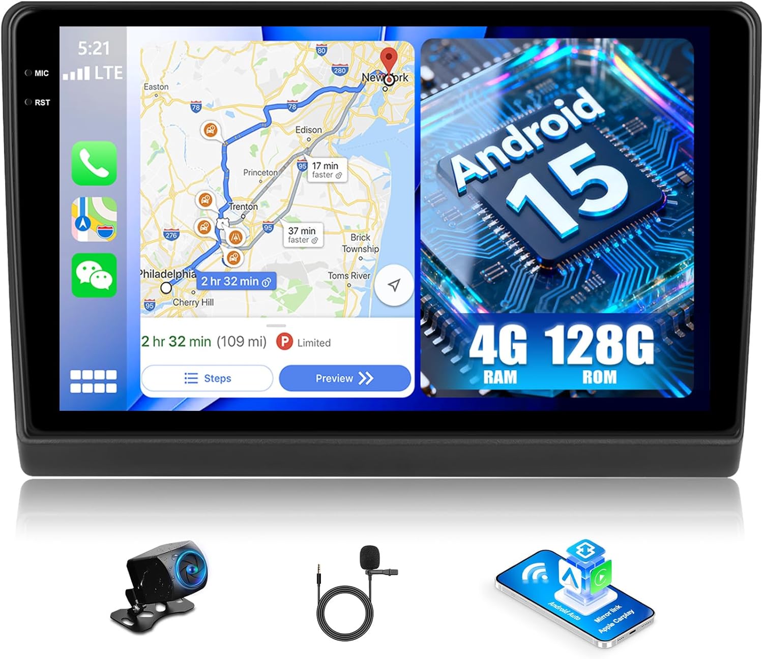 SIXWIN 4G+128G Andriod Car Radio for Toyota Sequoia 2005-2007 with CarPlay Android Auto 9 Inch Incell Touch Screen with GPS Navigation WiFi Backup Camera Mic