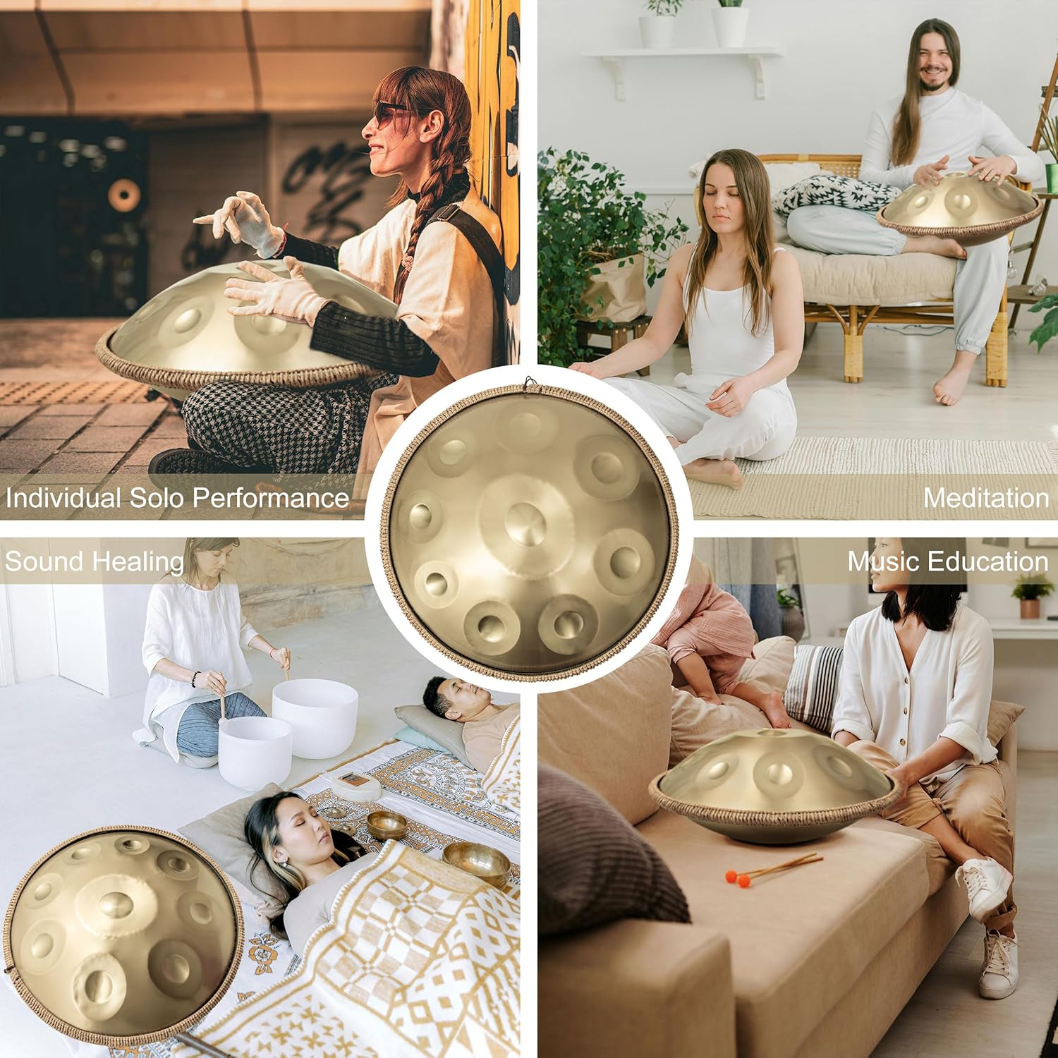 Handpan 22 inch D Minor Kurd Handpan 9 Notes Handpan Drum Instrument for Professional Performance, 440HZ Sound Handpan Drums for Adults