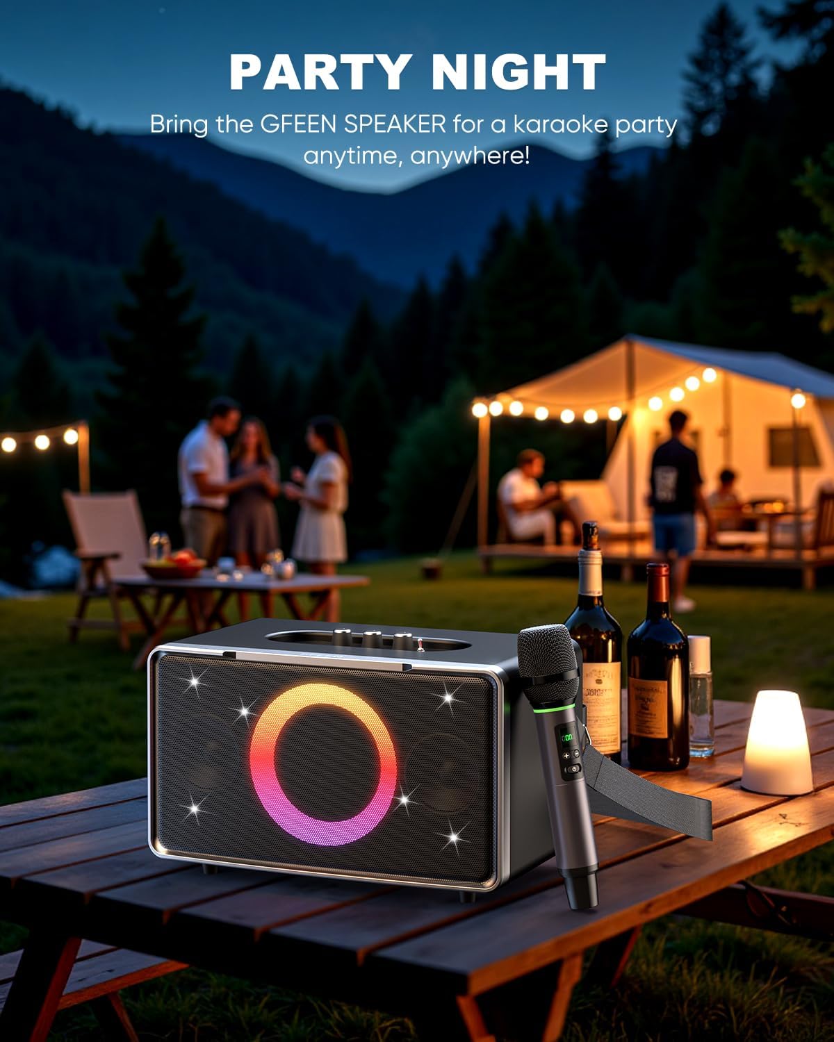 GFEEN Portable Bluetooth Speaker: 100W Peak, Deep Bass, 15H Playtime, Large Party Wireless Speakers, Powerful Loud Sound, Light Show, Fast Charging for Outdoor, Backyard, Home(Silver with 1Mic)