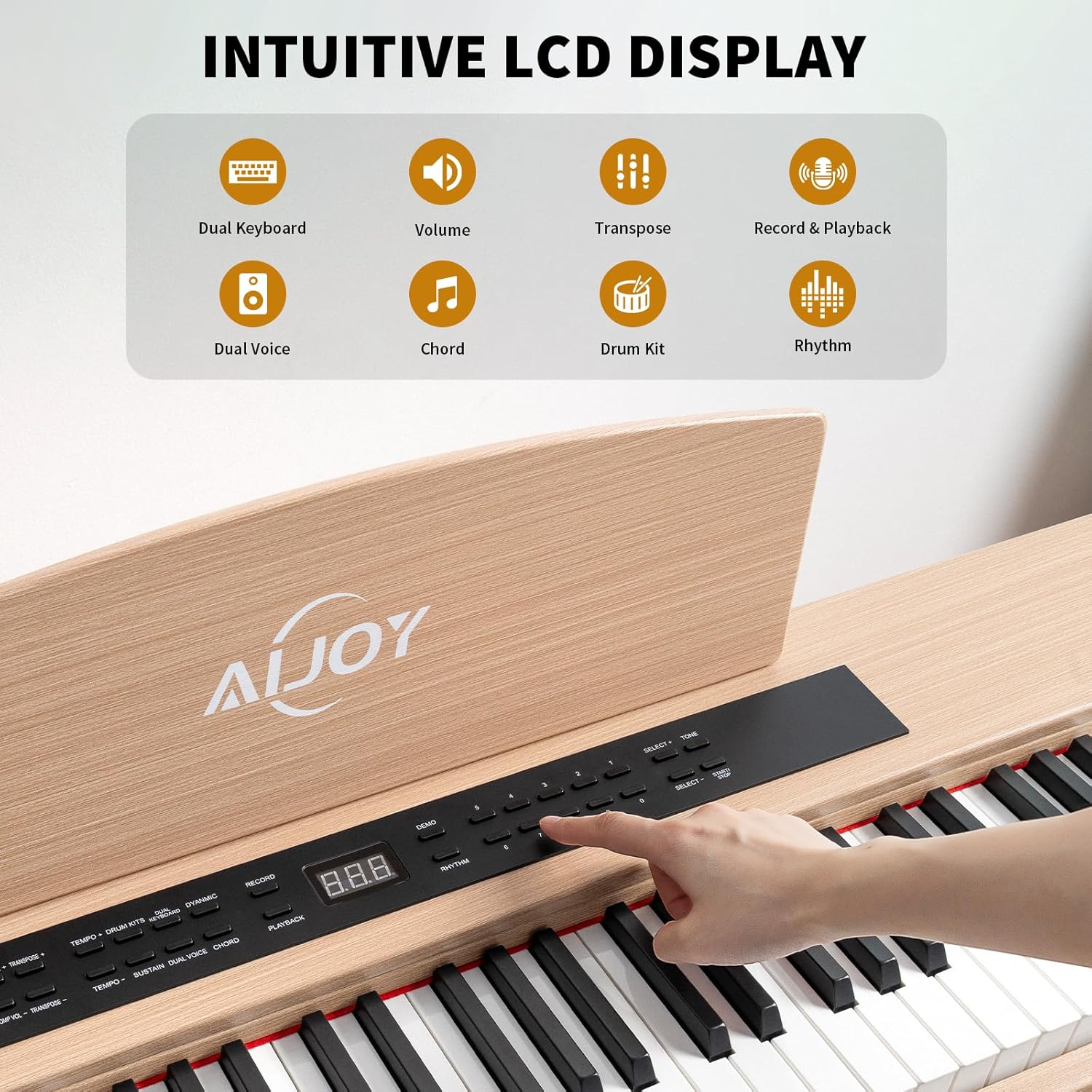 AiJoy Digital Piano Keyboard Hammer Weighted 88 Keys, Full Size Electric Piano for Beginners, with LCD Display and Tripal Pedal, Supports USB-MIDI/Wireless Connect, ADP-50