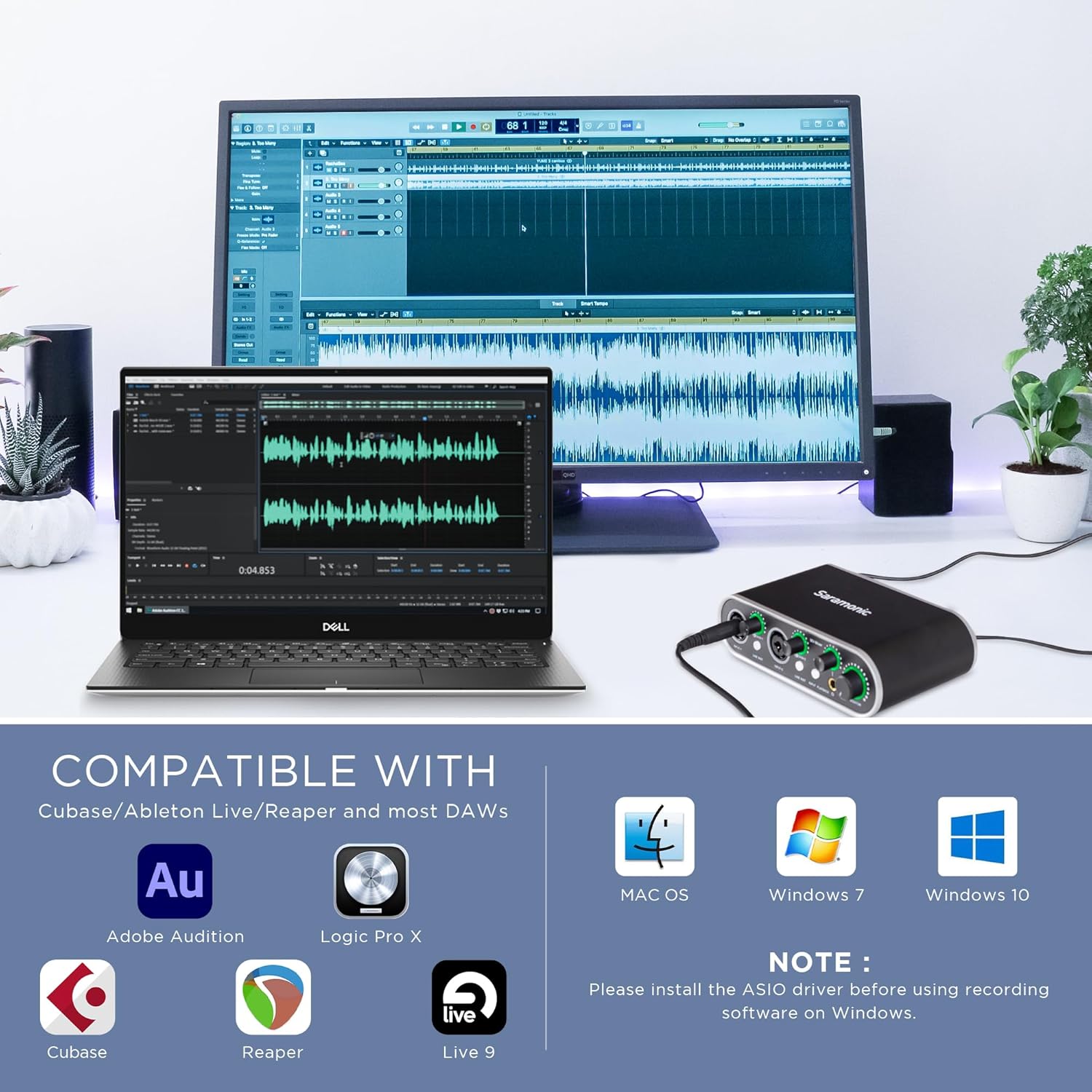 Saramonic MV-Mixer Dual-Channel XLR Audio Interface Mixer for Mac PC Recording Studio Singers Musicians Podcasters Guitar Sound Equipment, Real-Time and Playback Monitoring Music Production Software