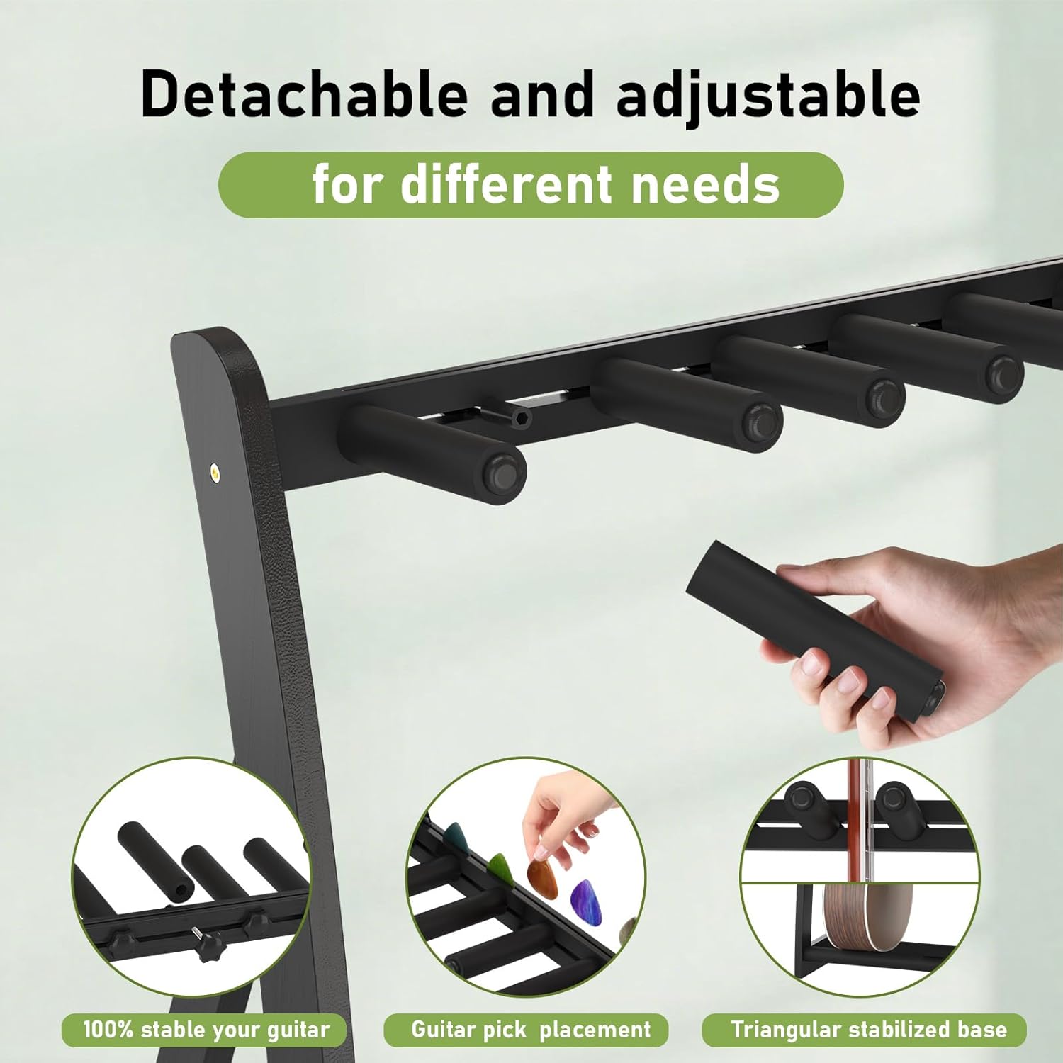 Multi Guitar Stand Heavy Duty - Wood Floor Stand for Electric Guitar and Bass, Adjustable Non-Slip Guitar Rack, Holds Multiple Guitars & Basses (Electric Guitar Stand, Bass Stand, Wood Guitar Stand)