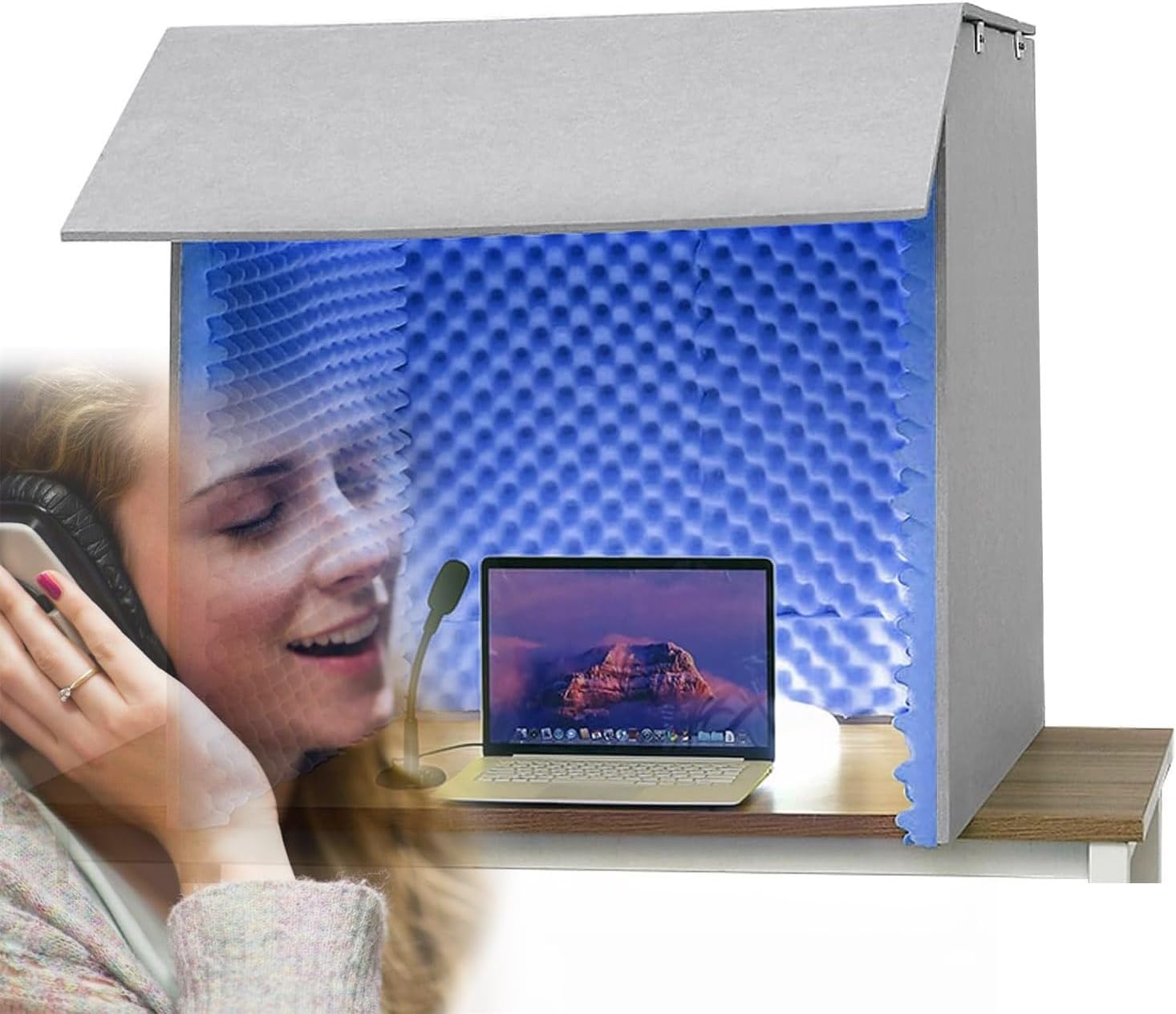 Desktop Soundproof Portable Recording Studio, Multi-Functional Vocal Recording Studio, Suitable for Dubbing (Blue)