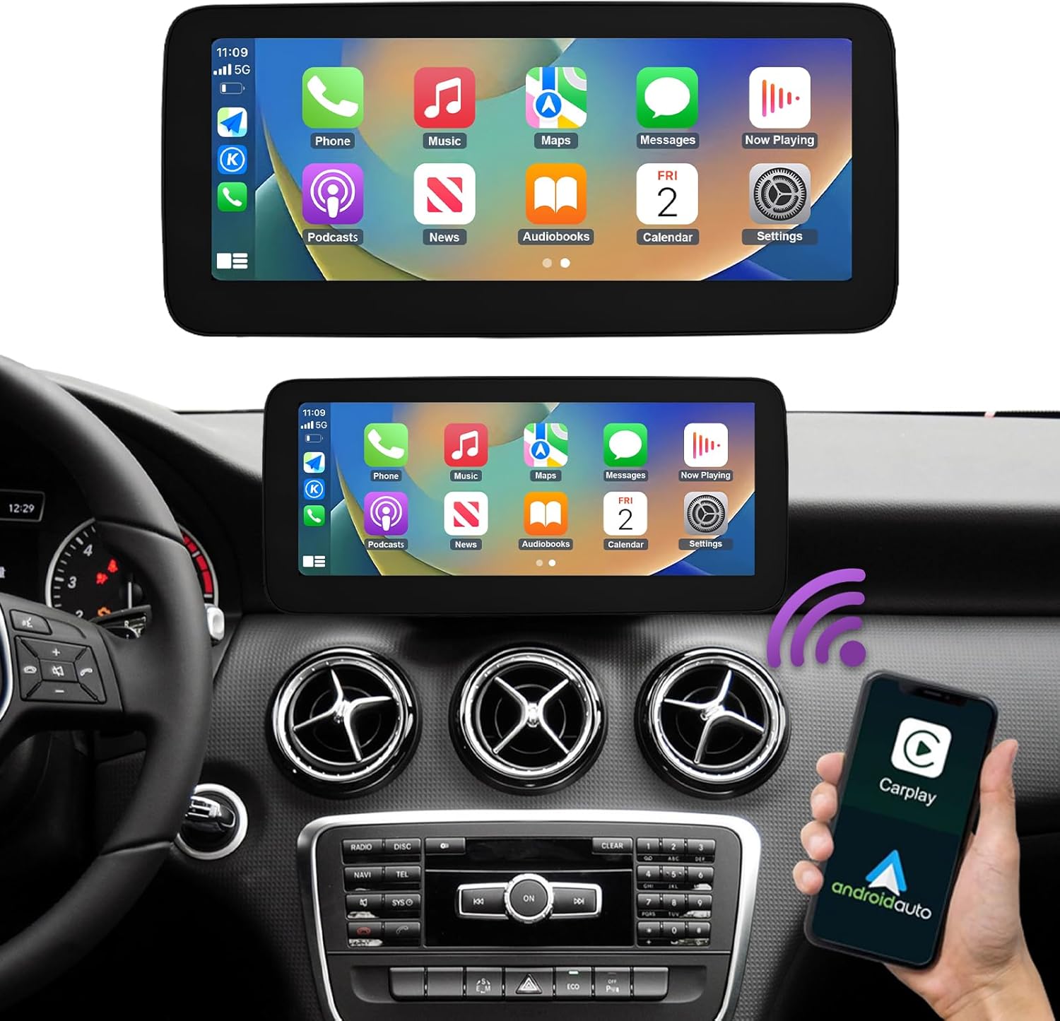 NINETOM 10.25 inch Touchscreen Wireless CarPlay Android Auto Multimedia Car Radio Receiver Compatible with Mercedes Benz GLA CLA A Class C117 X117 X156 with NTG4.5/4.7 System (2013-2015)