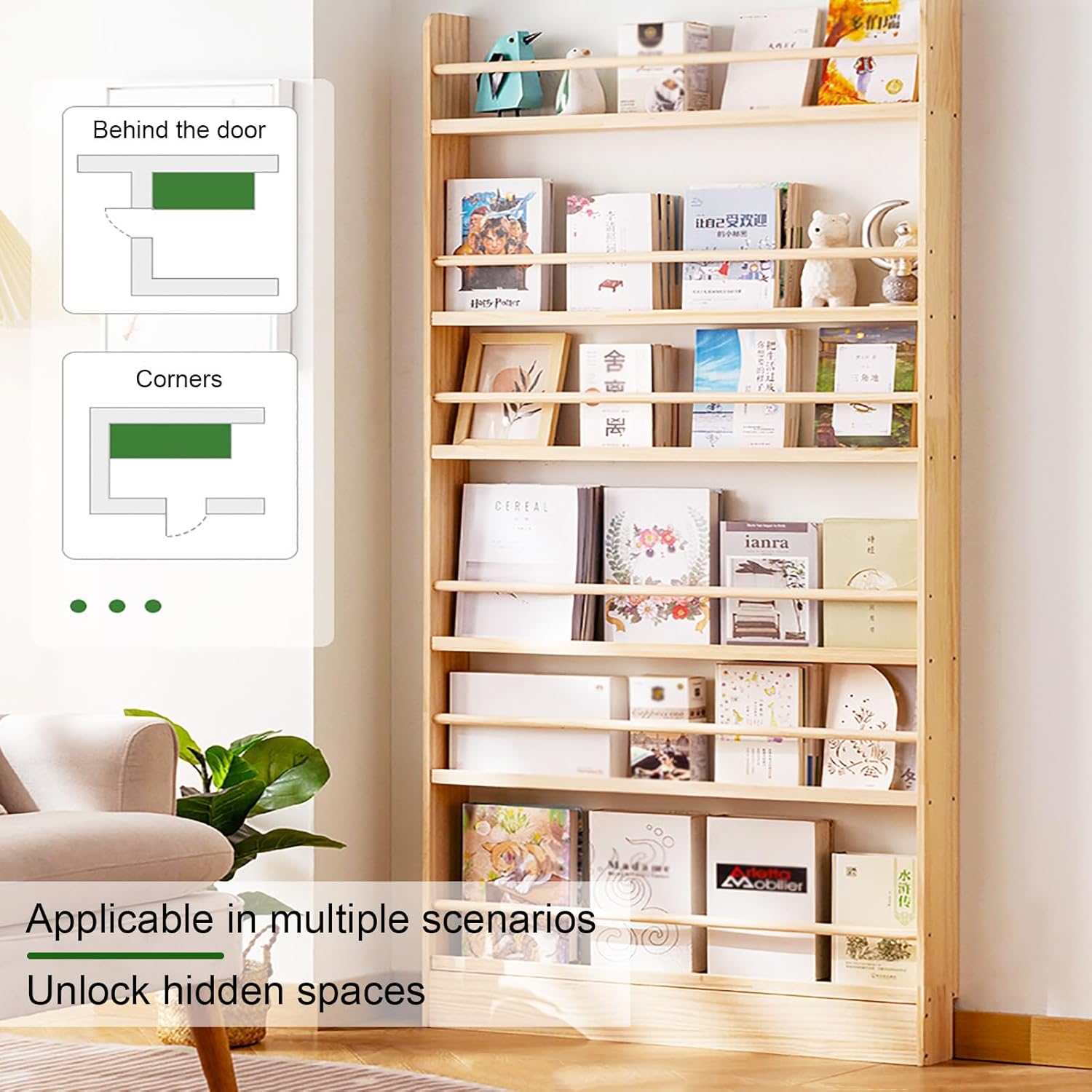 Behind Door Bookshelf, 4/5-Tier Wall Mounted Book Display Shelf, Storage Organizer, Space-Saving Open Storage Rack for Kids Room, Living Room, Study(120 * 60cm/47.2 * 23.6in)