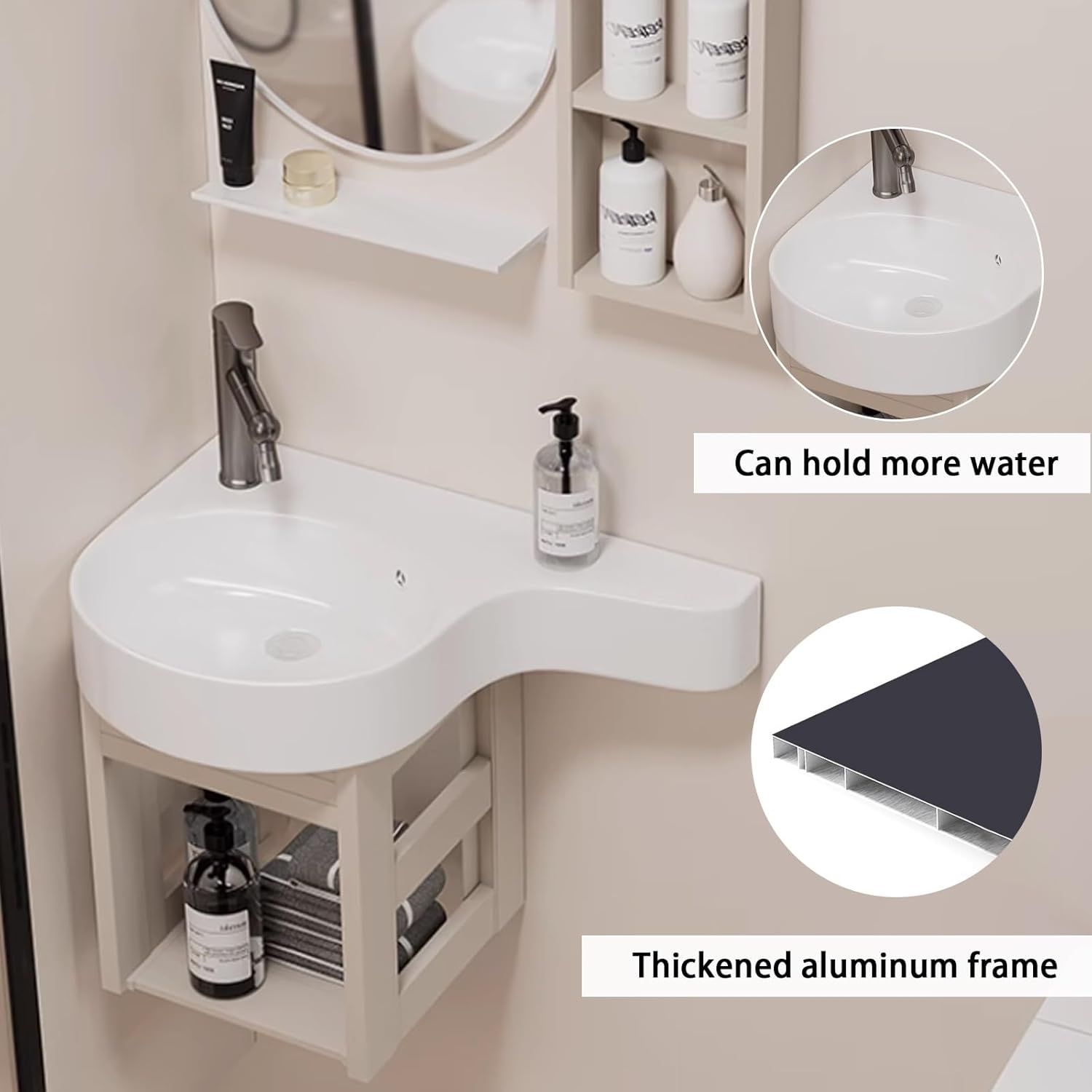 Small Wall Mount Corner Sink Wall Mount Corner Sink Floating Bathroom Sink Wall Mounted Freestanding Practical Bathroom Sink Ceramic Vessel Sink for Outdoor Indoor Restaurant Bathroom