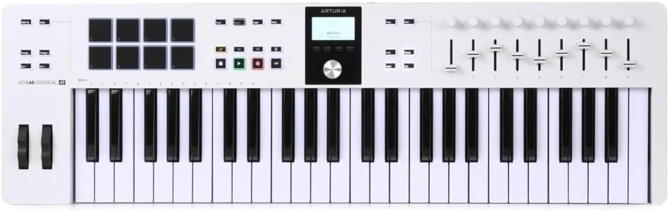 Arturia KeyLab Essential 49 mk3 MIDI Controller White Bundle w/Pig Hog Solutions PMID06 6ft MIDI Cable, & Liquid Audio Polishing Cloth