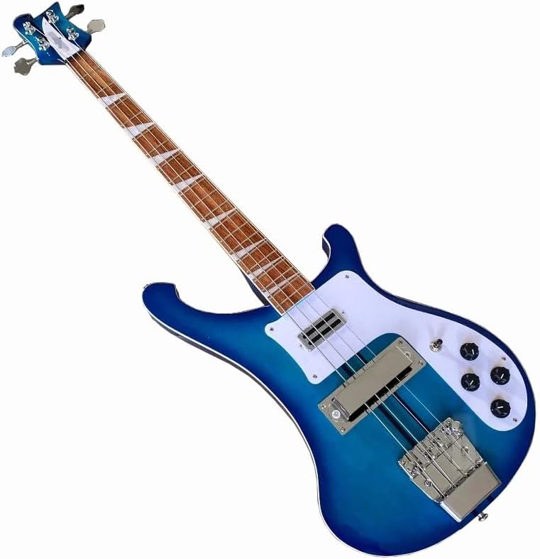 4-String Electric Bass Guitar - Stunning Blue Burst Gloss Finish, Neck-Thru Body - Adjustable Bridge