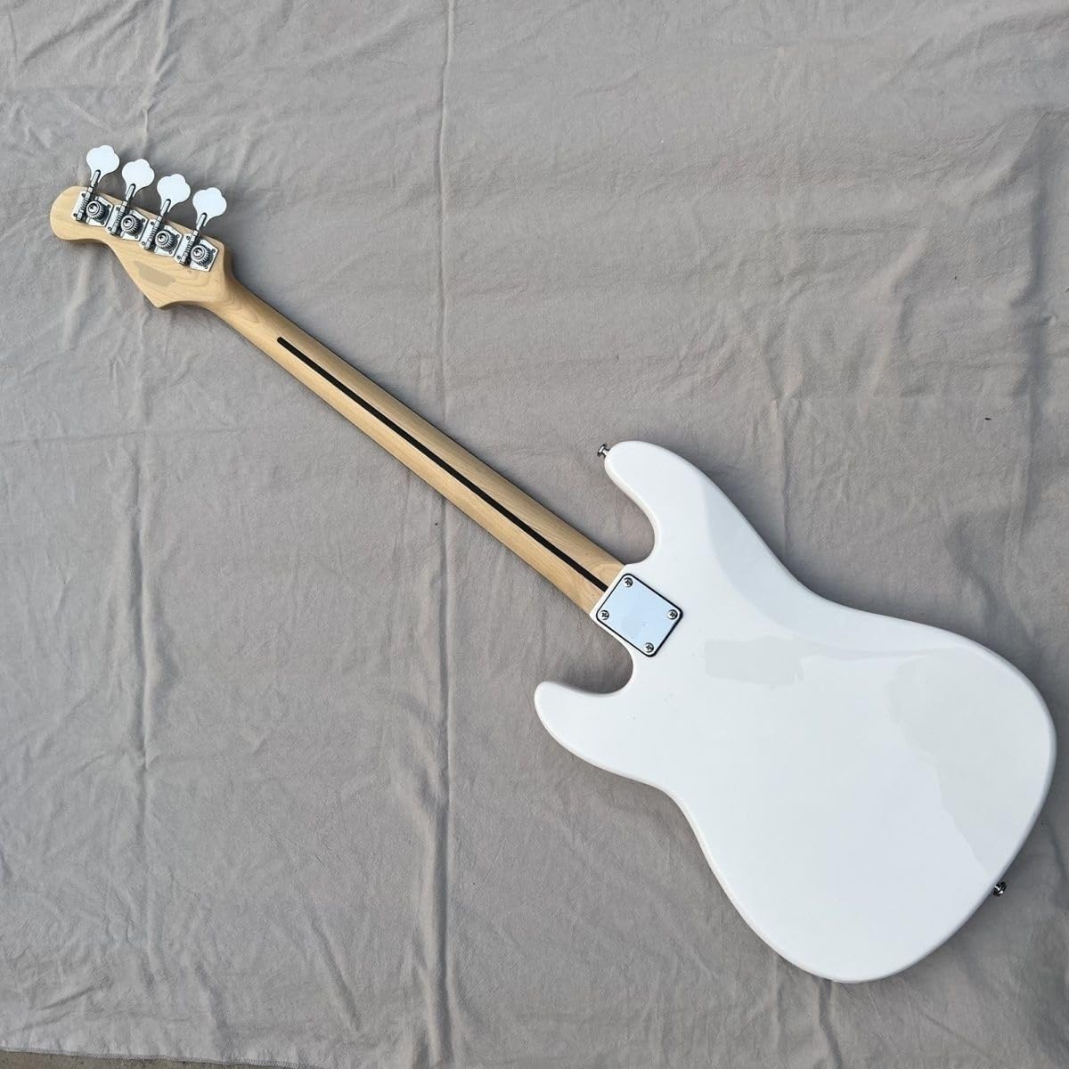 Electric Bass Guitar 4 String Full Size Pickups White Body with Lavender Pickguard for Beginners & Students