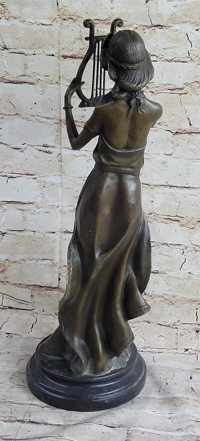 Large Western Art Deco Bronze Autoharp Harp Women Girl Fairy Maiden Sculpture Decorative Gift Article Sale Deal by European Broze