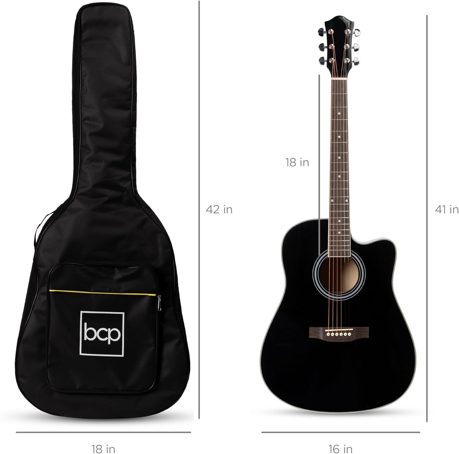 Best Choice Products 41in Beginner Acoustic Guitar Full Size All Wood Cutaway Guitar Starter Set w/Case, Strap, Capo, Strings, Picks - Black