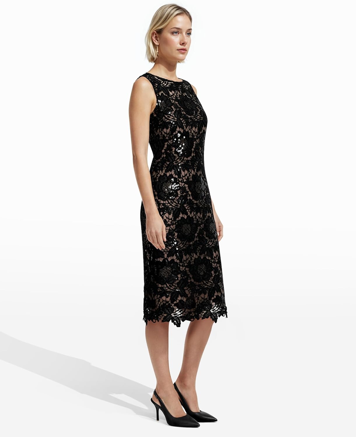Anne Klein Womens Sleeveless Lace Midi Dress