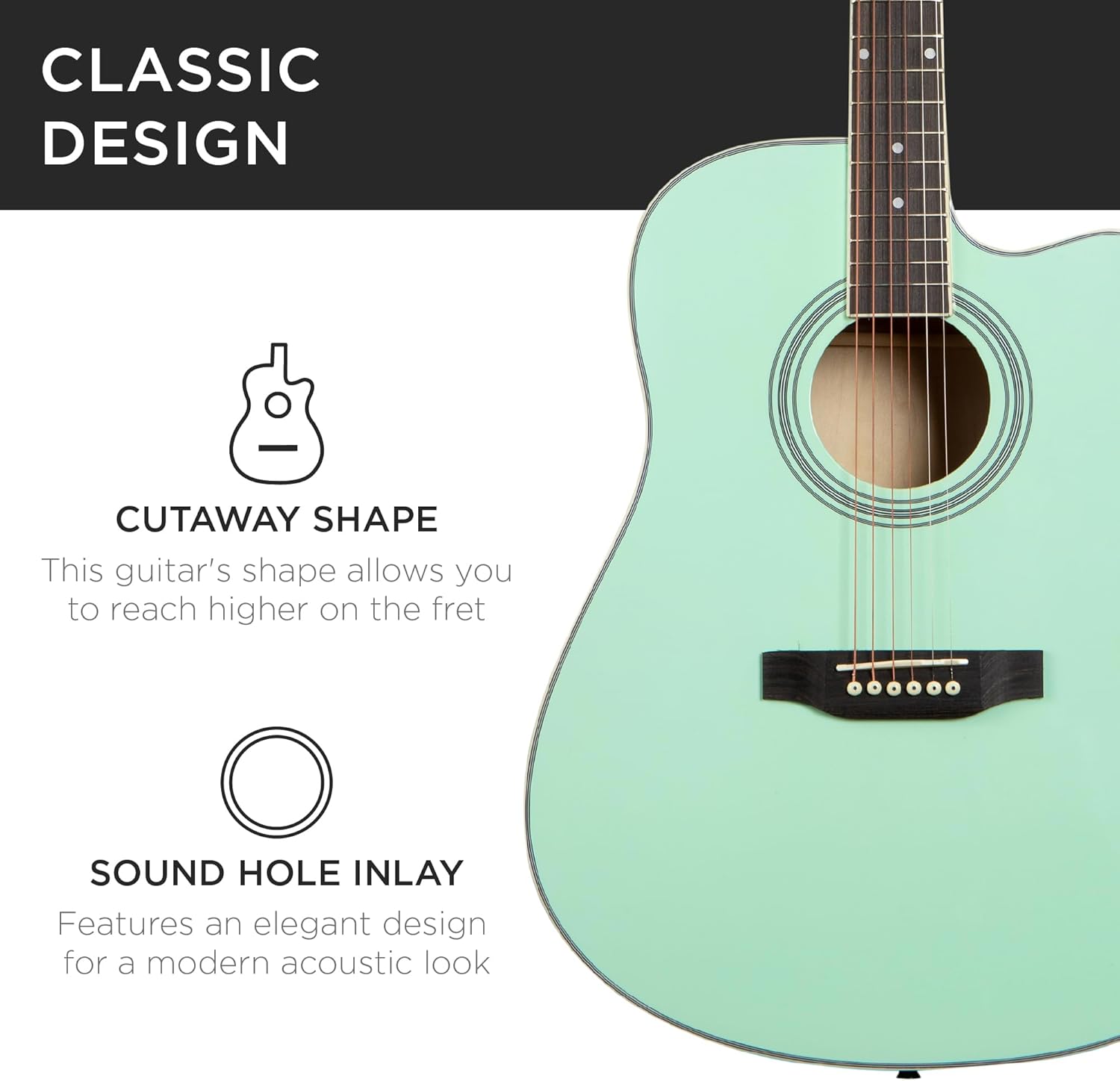 Best Choice Products 41in Beginner Acoustic Guitar Full Size All Wood Cutaway Guitar Starter Set w/Case, Strap, Capo, Strings, Picks - SoCal Green