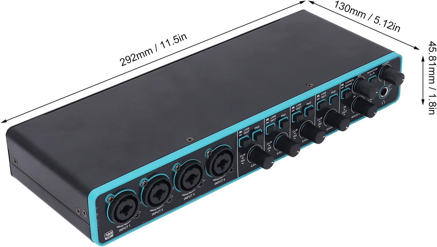 4 in 4 Out External Sound Card Professional Music Computer Recording Sound Interface High Fidelity for Musicians and Podcasters