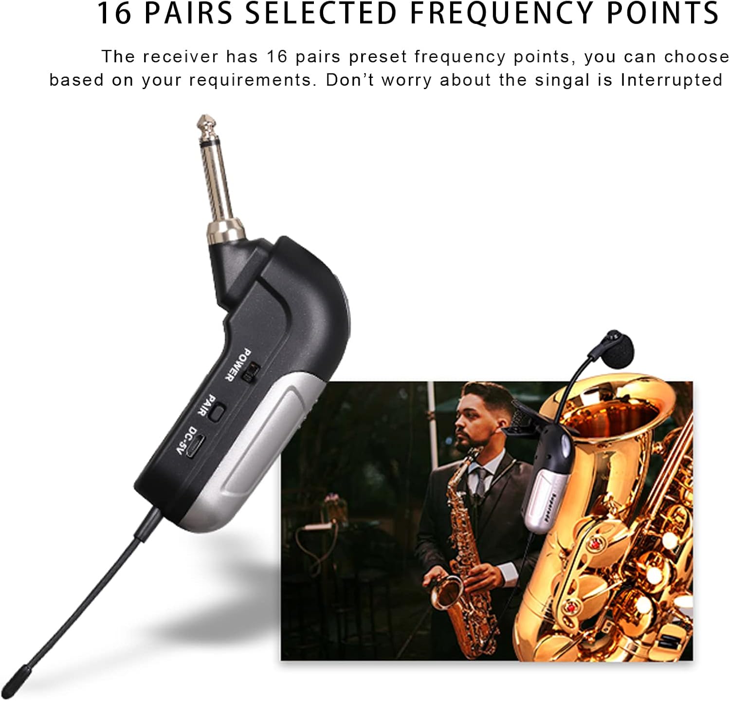 Saxophone Wireless musical instrument pickup, Professional Microphone Wireless Instrument UHF Pickup Mic Receiver & Transmitter System, Clip-on for Saxophone/French Horn/Trumpet wind instruments
