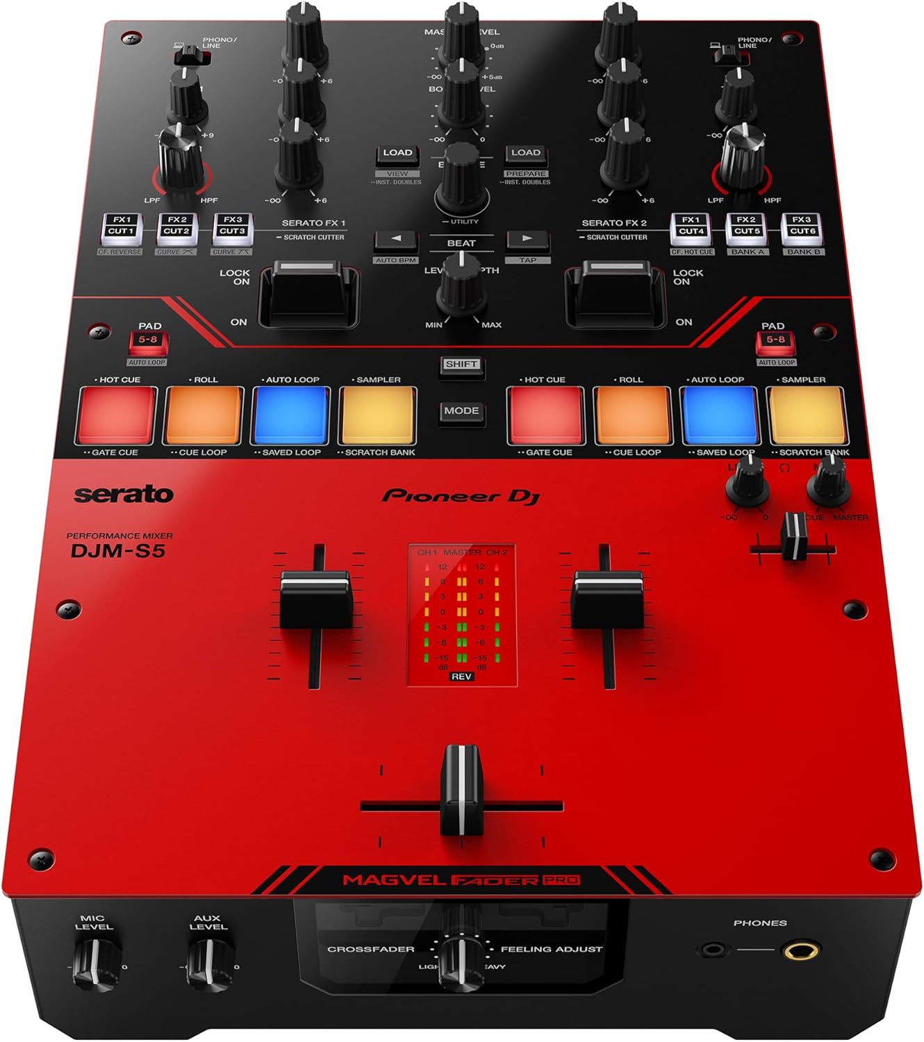 Pioneer DJ DJM-S5 2-channel Mixer for Serato DJ,Red/Black