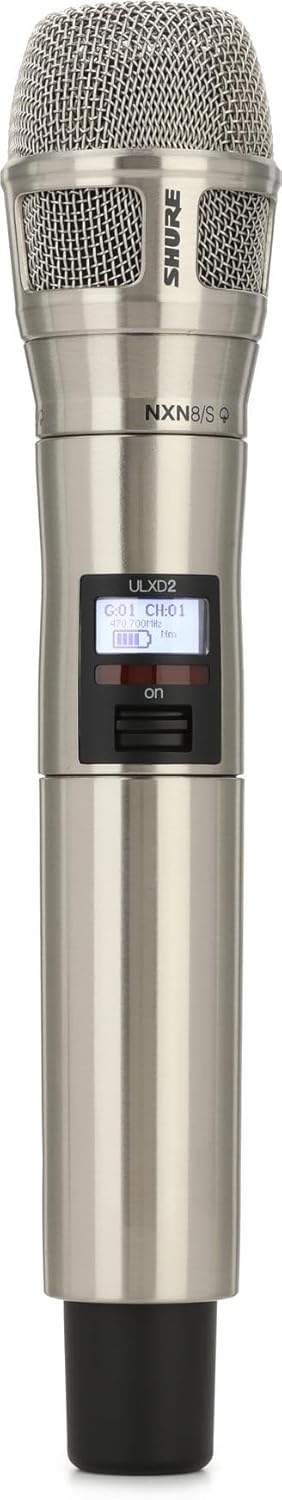 Shure ULXD2/N8SN Handheld Transmitter with Nexadyne 8/S Brushed Nickel Supercardioid Vocal Mic Capsule - for ULX-D Wireless Microphone Systems, Receiver Sold Separately | G50 Band (ULXD2/N8SN=-G50)