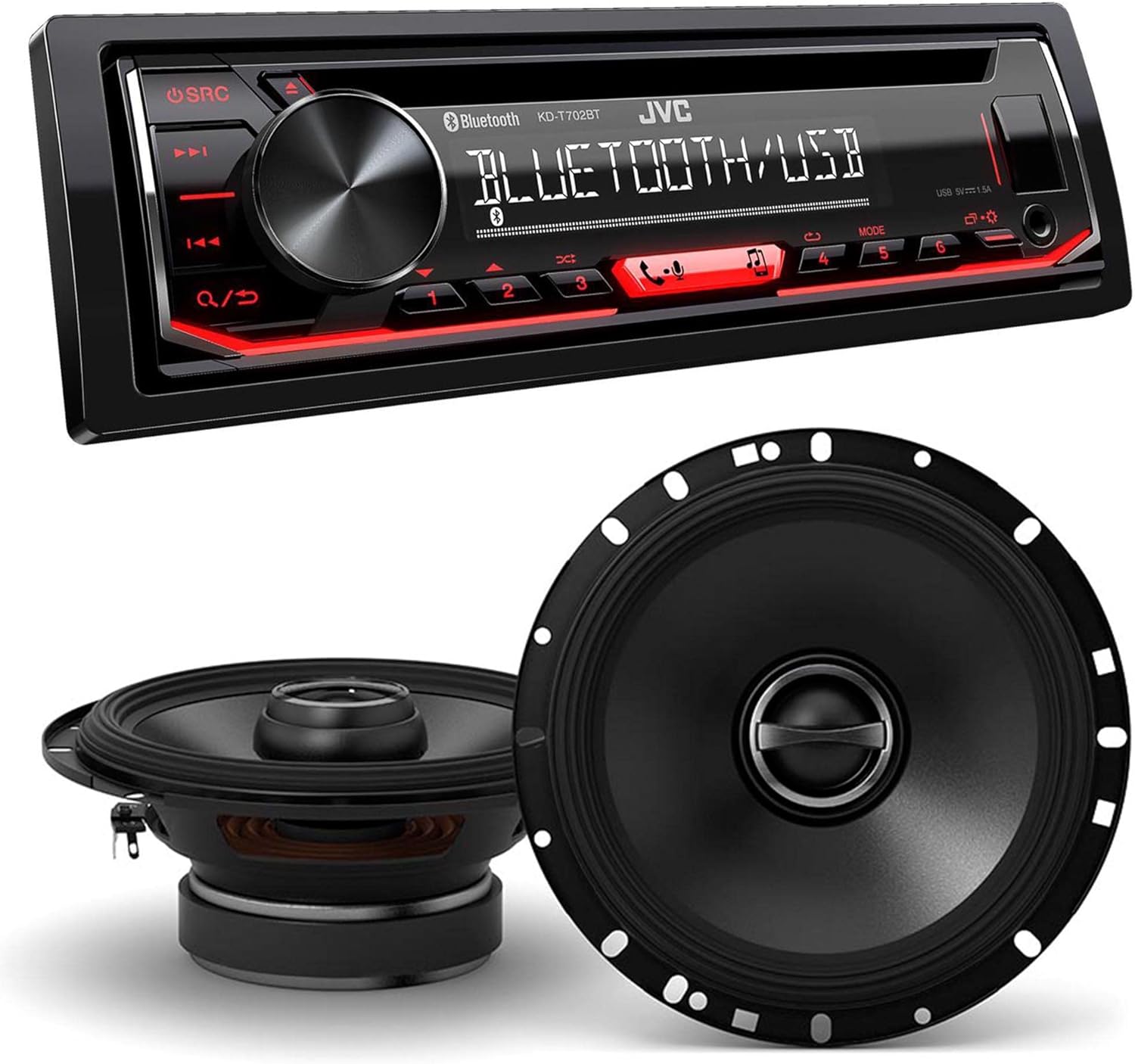 JVC KD-T720BT 1-DIN CD Receiver with Bluetooth Wireless Technology and USB/AUX Input with Alpine 1 Pair S-S65 6.5
