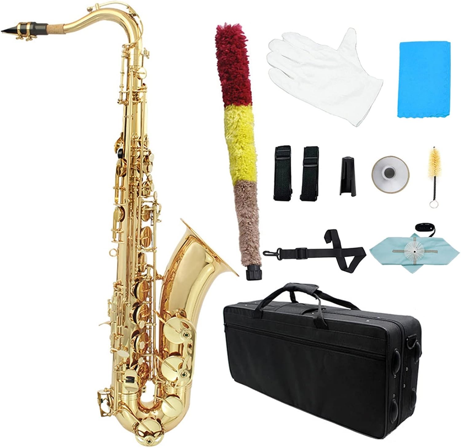 Bb Tenor Saxophone Brass Body Electrophoresis Gold Woodwind Instrument (Color : Gold)