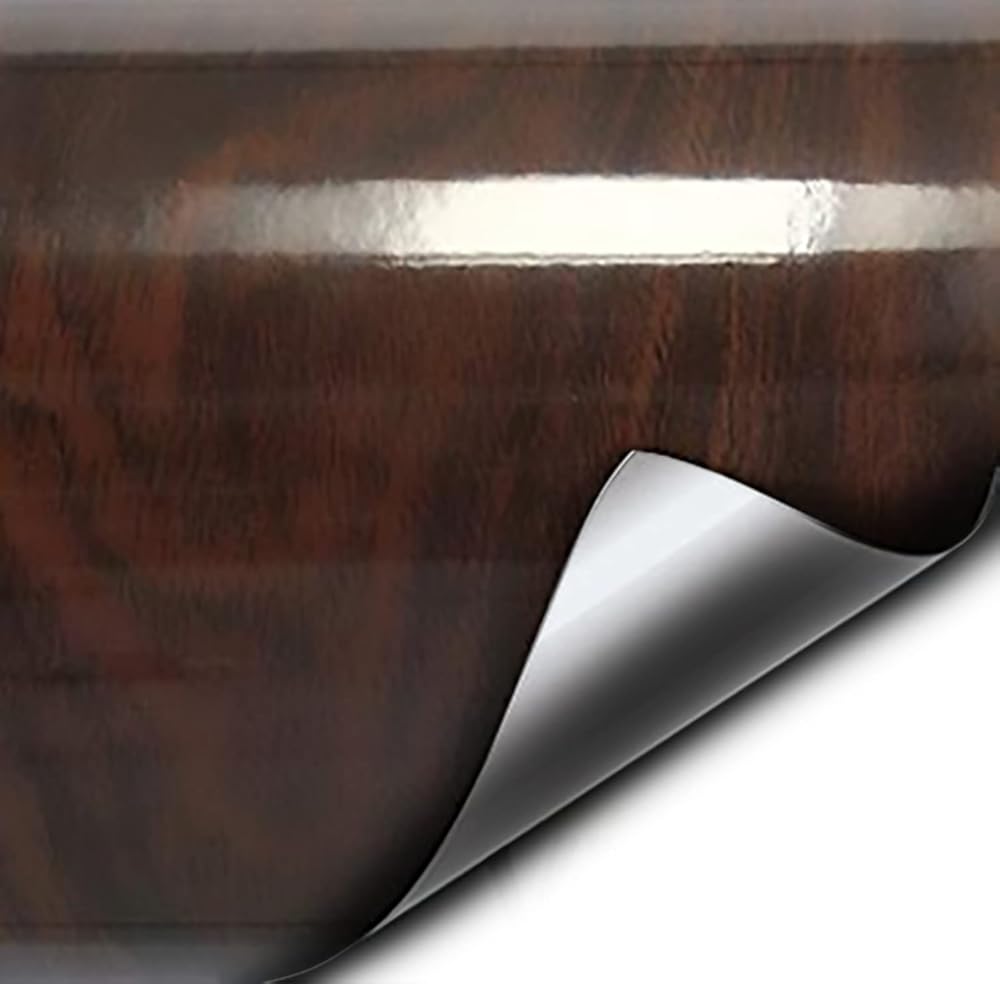 VVIVID Dark Brown Cedar High Gloss Wood Grain Faux Finish Textured Vinyl Wrap Film for Home Office Furniture DIY Easy to Install No Mess (10ft x 48 Inch)