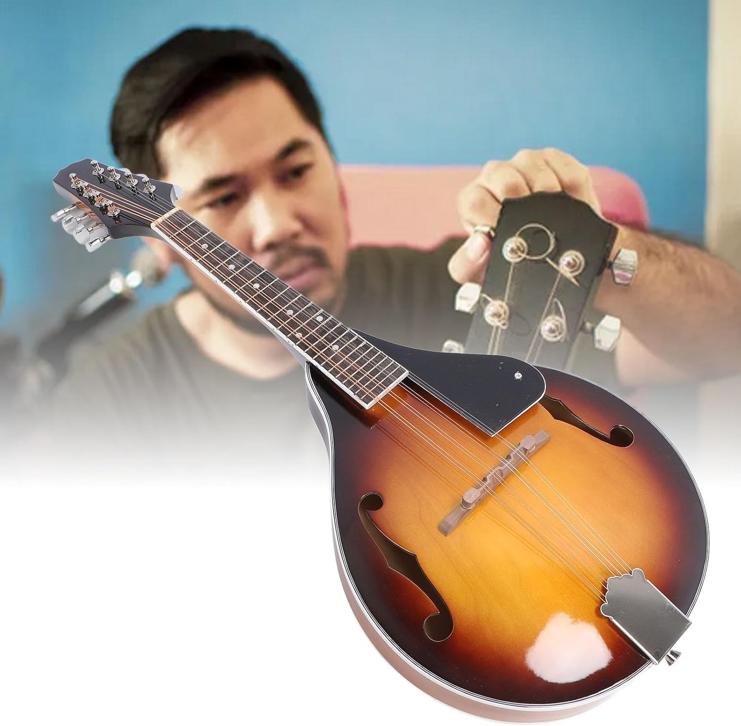 8 String Mandolin Acoustic, Mandolin Instrument Set Acoustic Mahogany Right Handed Professional Beginners with Strings Bag Picks Cleaning Cloth