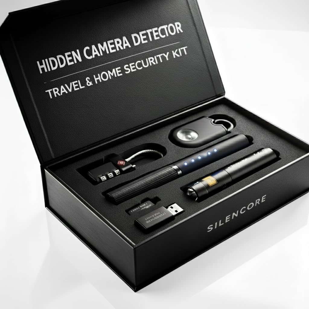 Silencore Hidden Camera Detector - Travel & Home Security Kit – Includes Faraday Bag, USB Data Blocker, TSA Lock, UV Flashlight & Personal Safety Alarm – Hotel, Airbnb & Office Protection