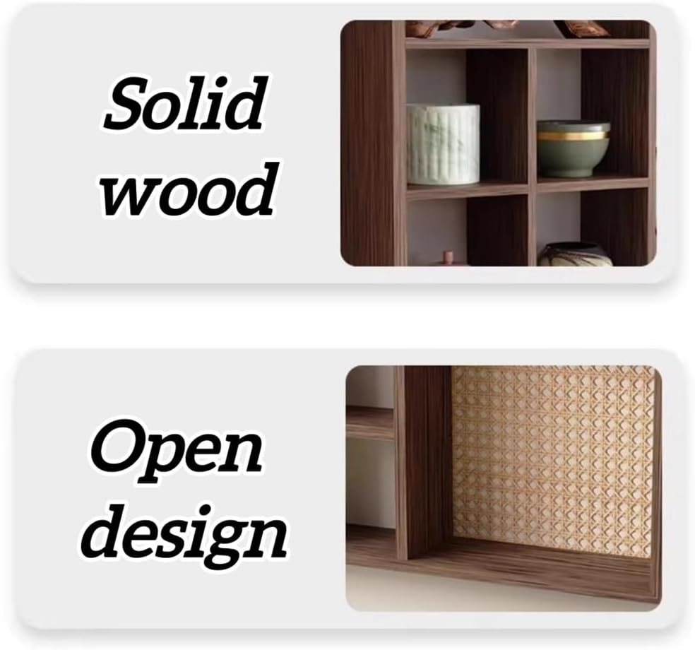 Square Shelf with Rattan Back Panel, Solid Wood Floating Shelf, Wall Mounted Cube Storage Organizer, Mug Holder Wall for Kitchen & Living Room