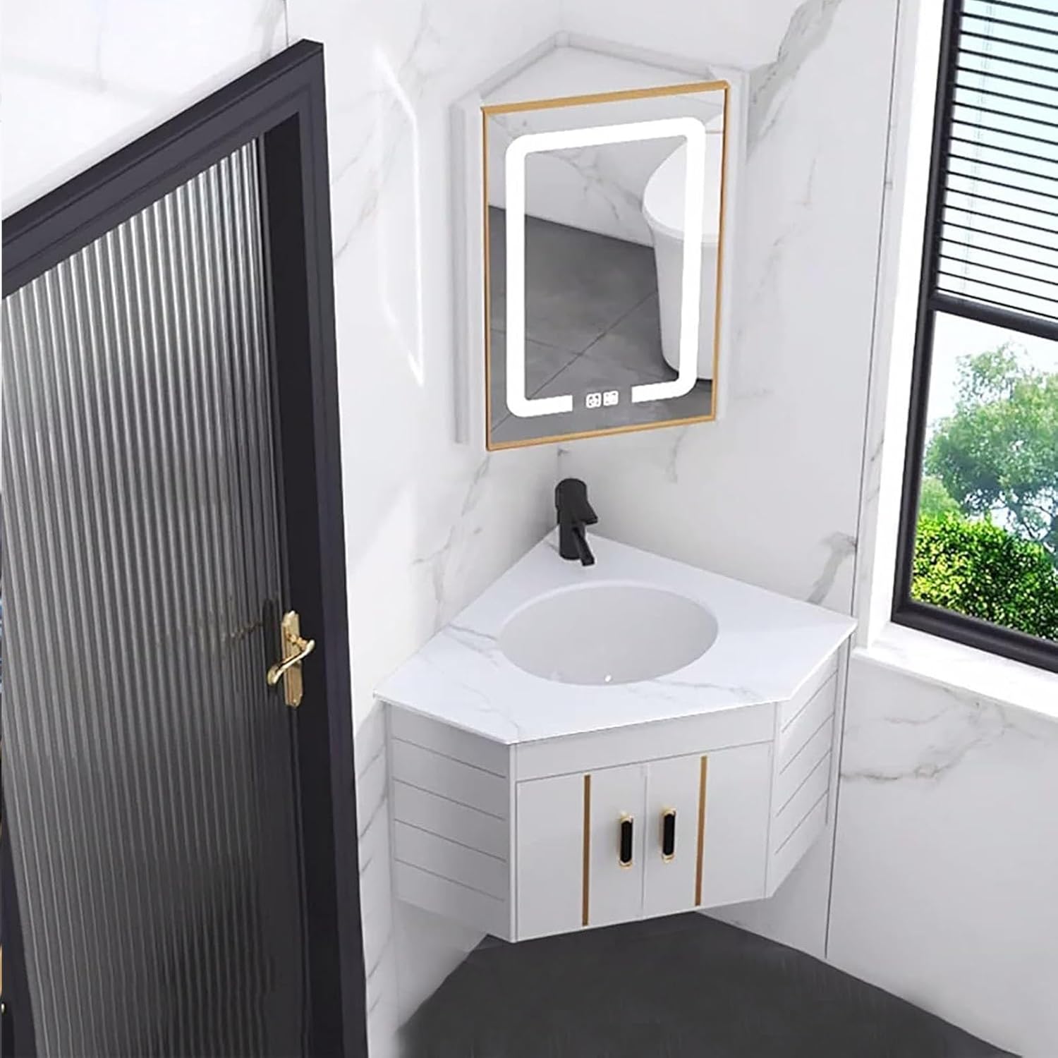 Corner Wall Mount Bathroom Sink,Corner Bathroom Vanity, Ceramic Bathroom Sinks, Balcony Sink With Storage Container Utility Sinks For A Laundry Room(White)