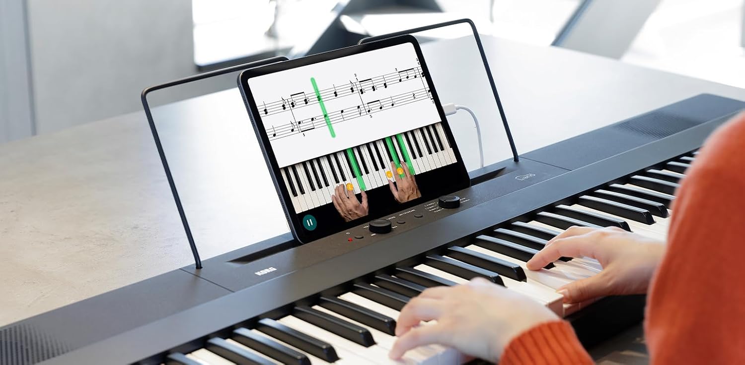 Korg L1 Liano 88-Key Digital Piano - Black Bundle with Furniture Bench, Instructional Book, Austin Bazaar Instructional DVD, and Polishing Cloth