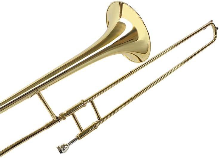 Bb Tenor Slide Trombone B Flat Gold Brass Plated Trombone for Beginners and Adults with Mouthpiece Carrying Case White Gloves Wipe Cloth
