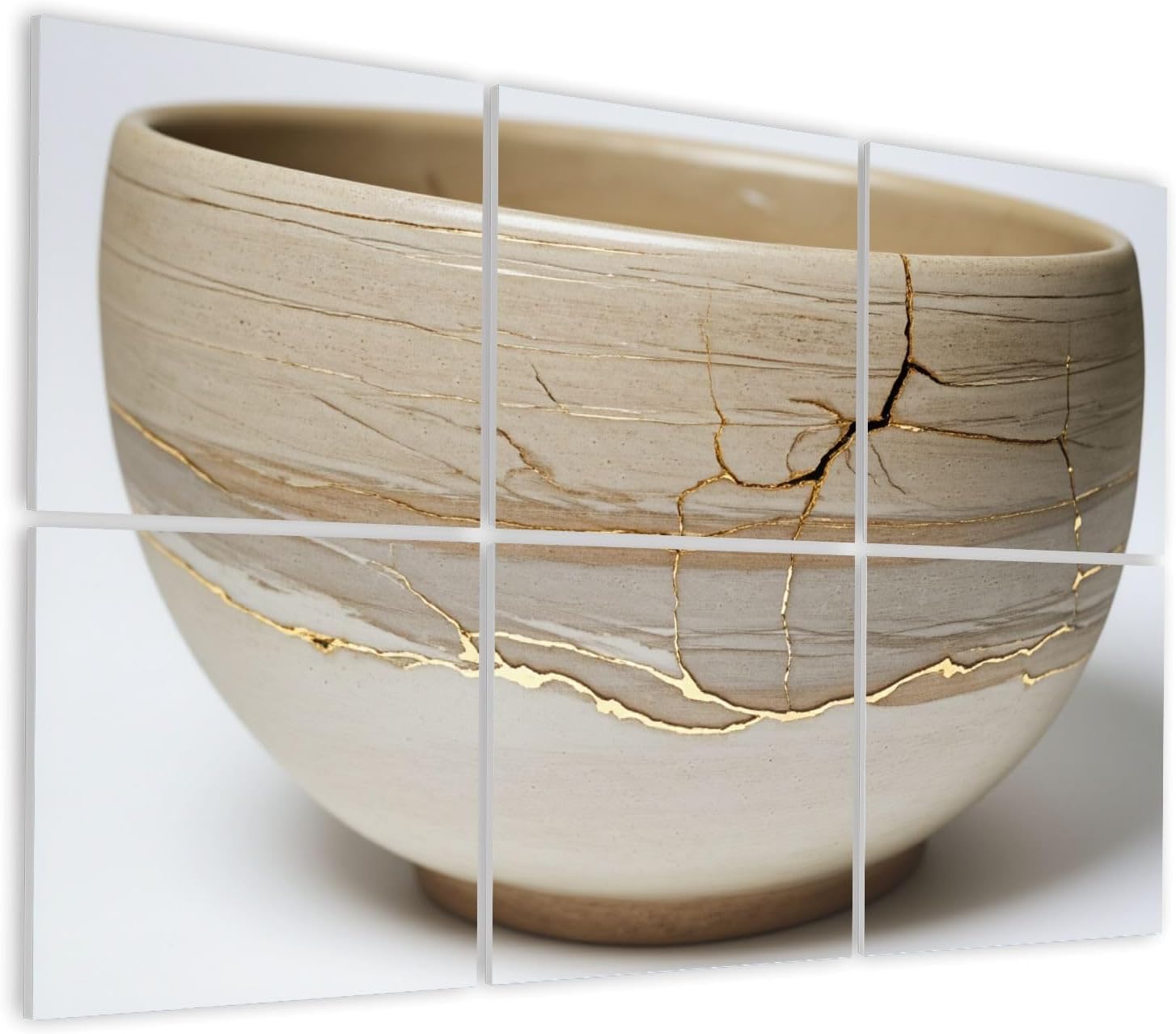 6 Pack Art Acoustic Panels Self Adhesive Antique Broken Japanese Beige Bowl Repaired Decorative Soundproof Wall Panels Sound Absorbing Panel 48